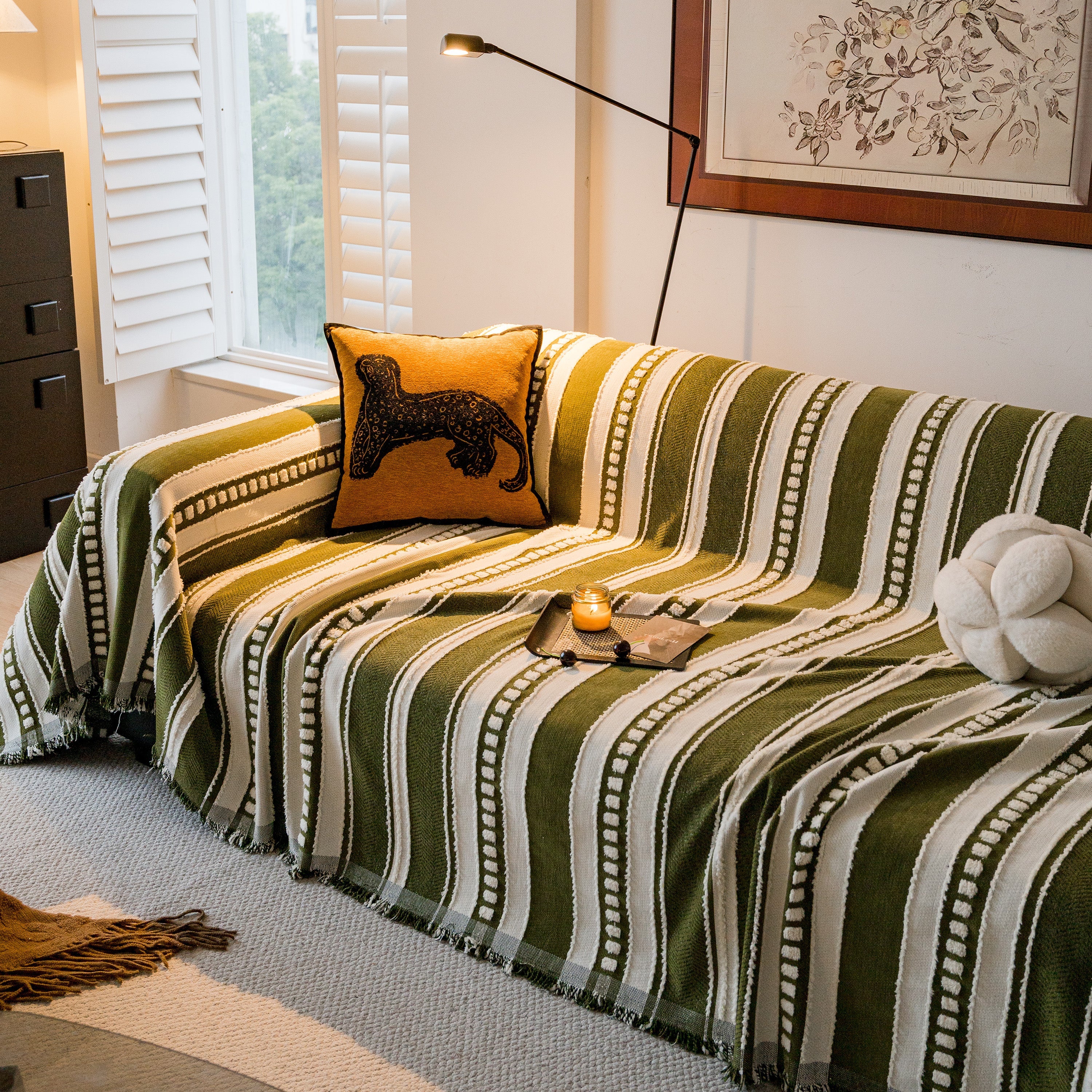 Bohemian Striped Sofa Cover, Decor Woven Throw For Couch, Loveseat, Or Sectional