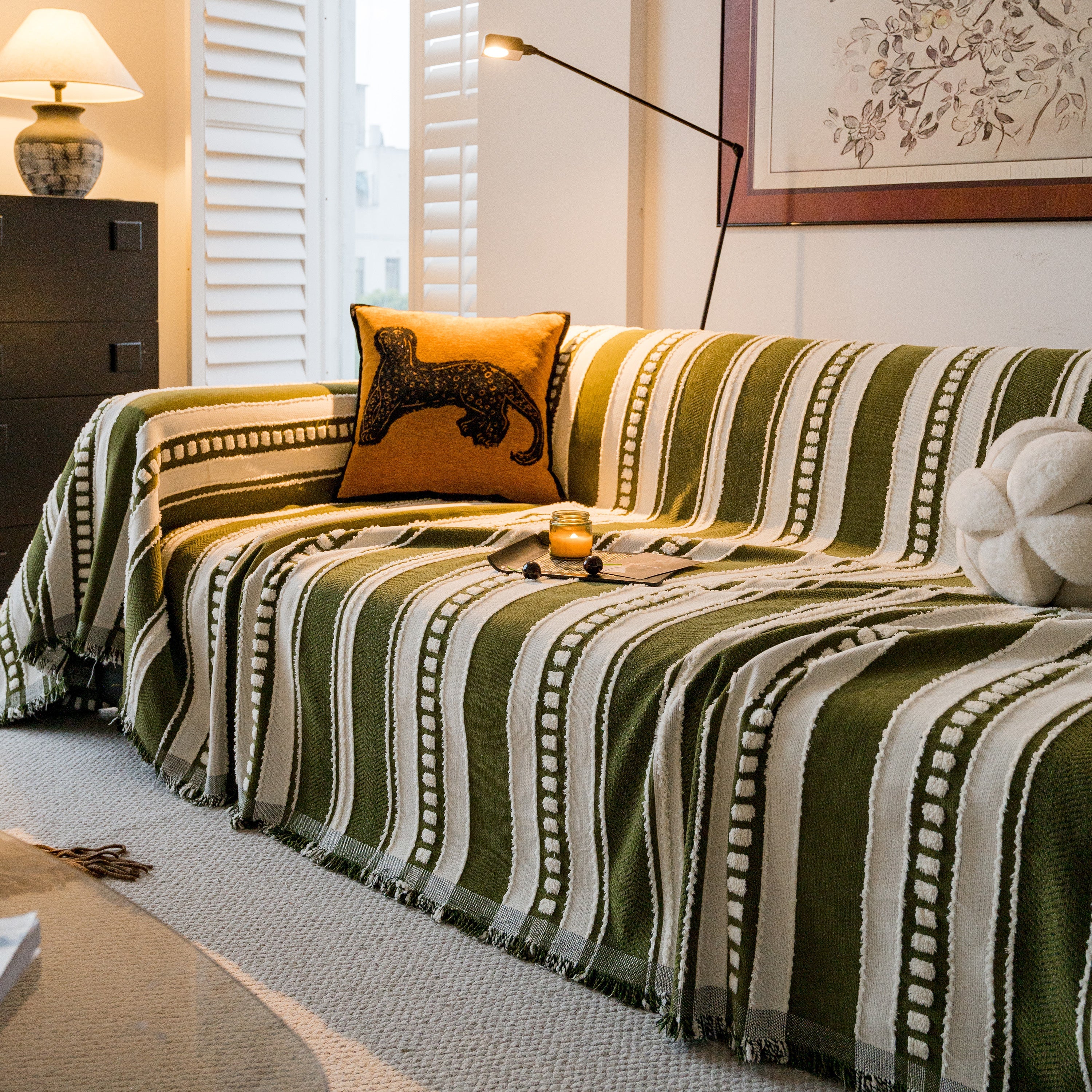 Bohemian Striped Sofa Cover, Decor Woven Throw For Couch, Loveseat, Or Sectional