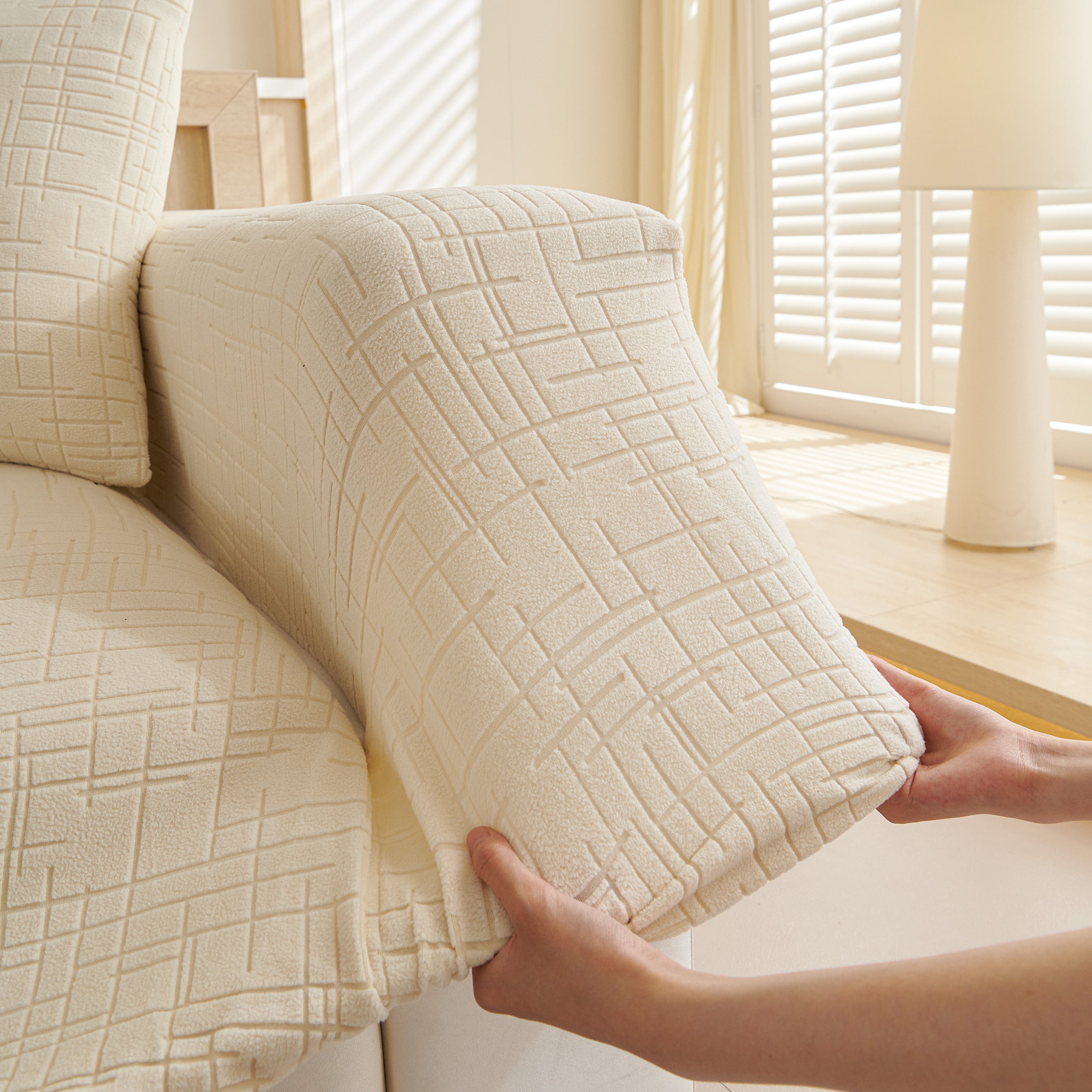 Embossed Lines Couch Covers Stretchable Non-slip & Washable Sofa Slipcovers