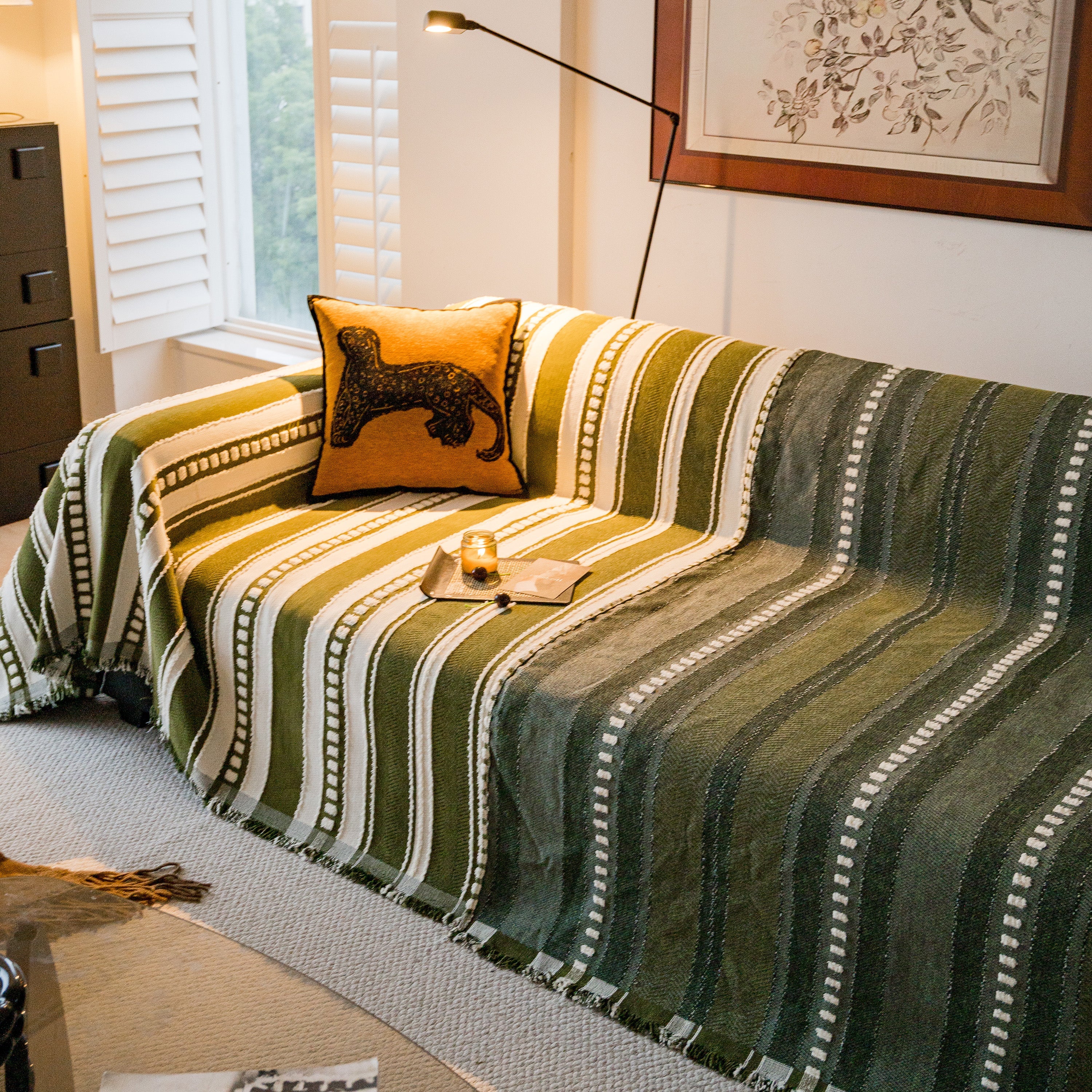 Bohemian Striped Sofa Cover, Decor Woven Throw For Couch, Loveseat, Or Sectional
