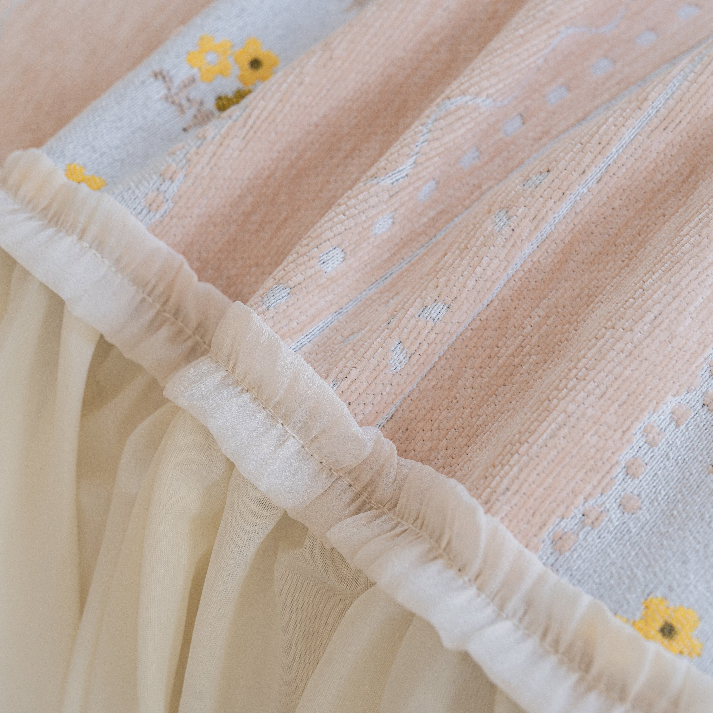 Daisy Striped Sofa Cover With Sheer Ruffle Skirt, Floral Soft Slipcover Blanket