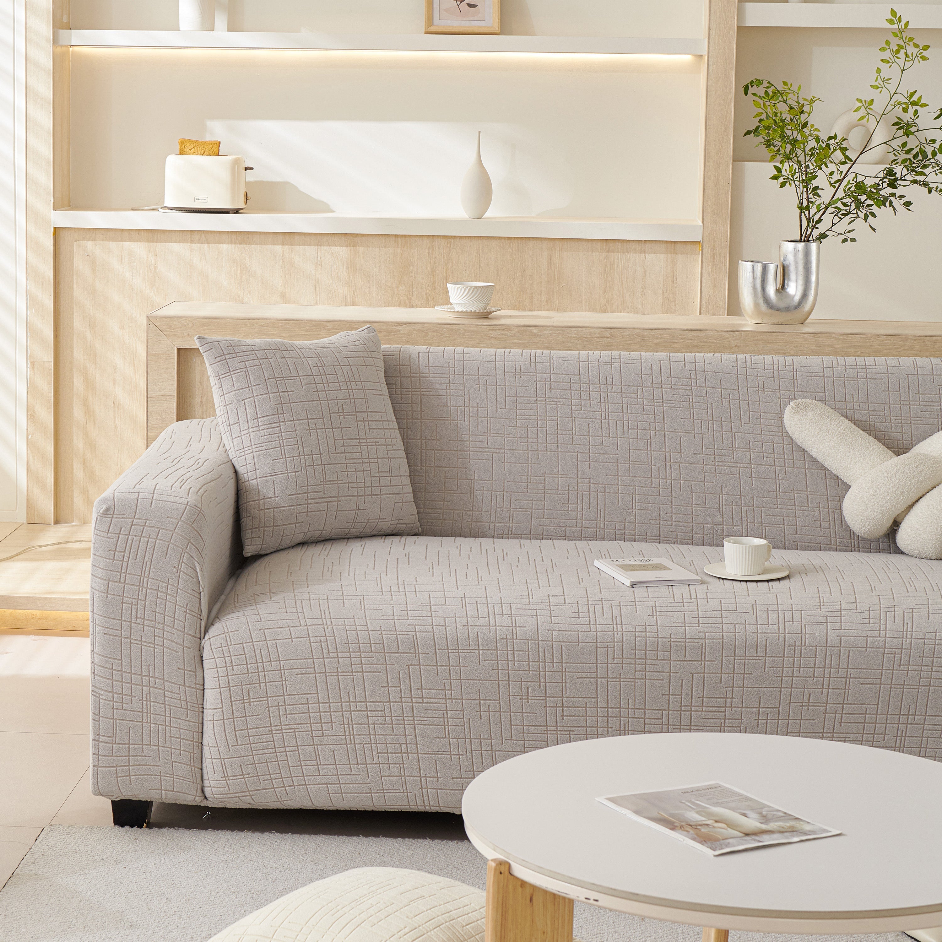 Embossed Lines Couch Covers Stretchable Non-slip & Washable Sofa Slipcovers