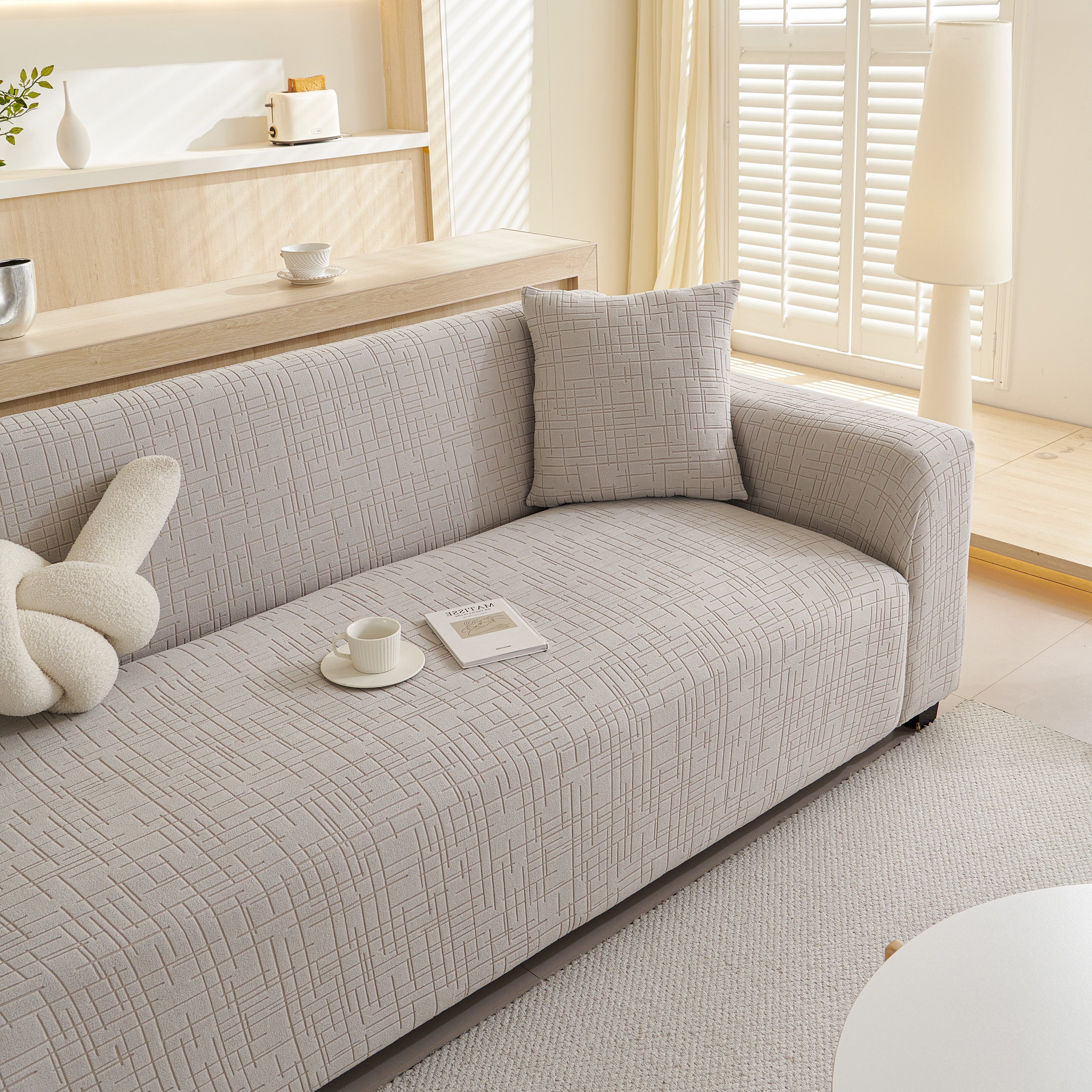 Embossed Lines Couch Covers Stretchable Non-slip & Washable Sofa Slipcovers