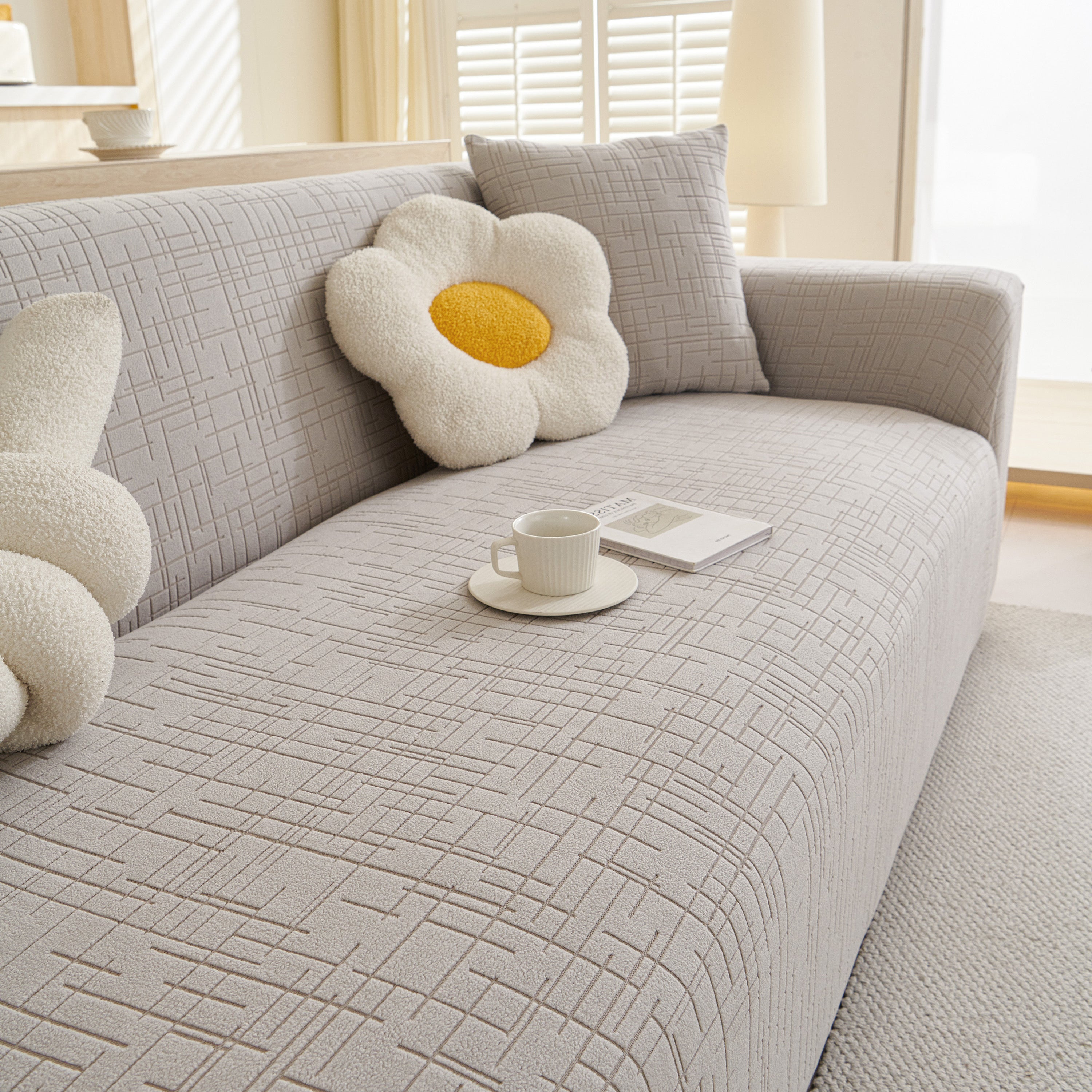 Embossed Lines Couch Covers Stretchable Non-slip & Washable Sofa Slipcovers
