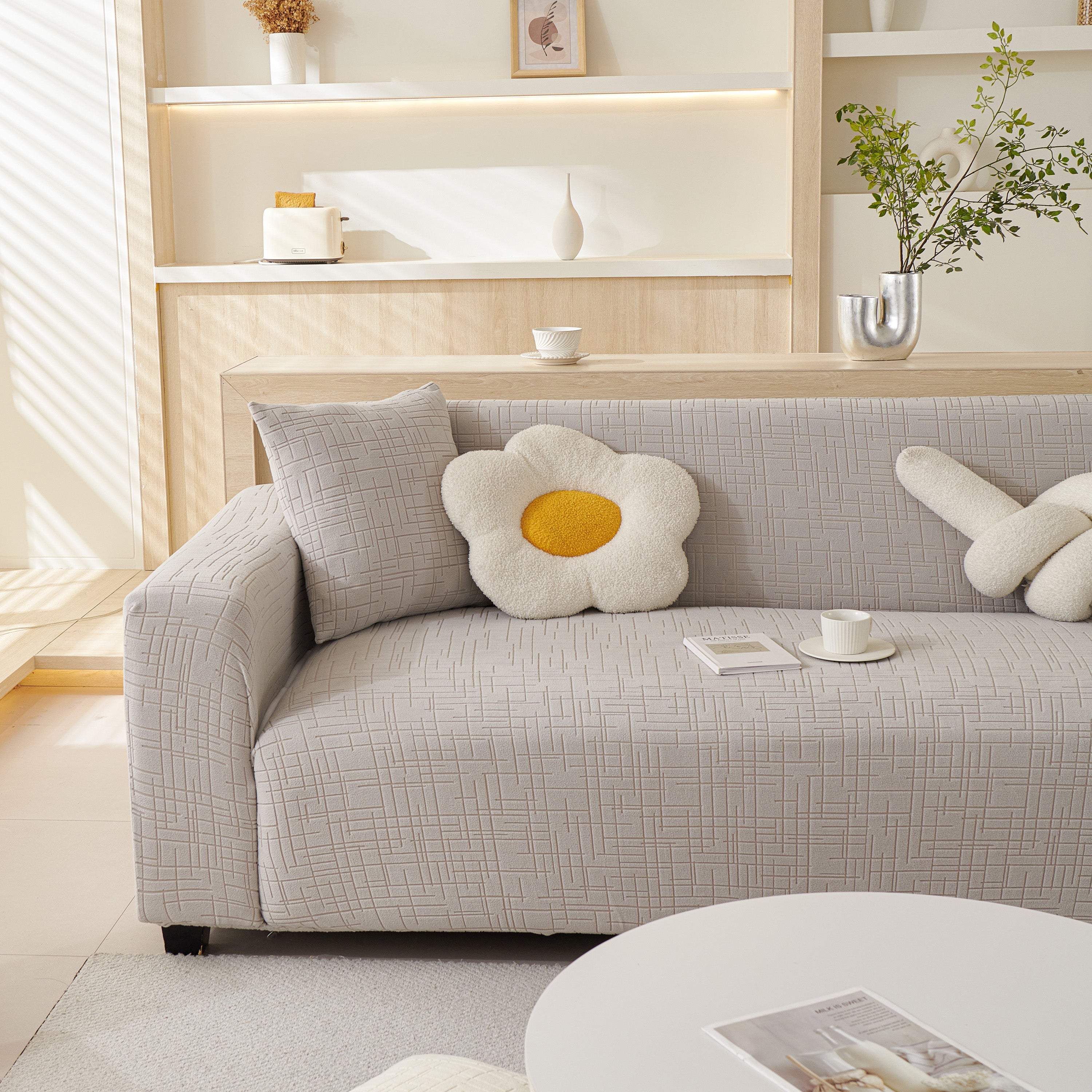 Embossed Lines Couch Covers Stretchable Non-slip & Washable Sofa Slipcovers
