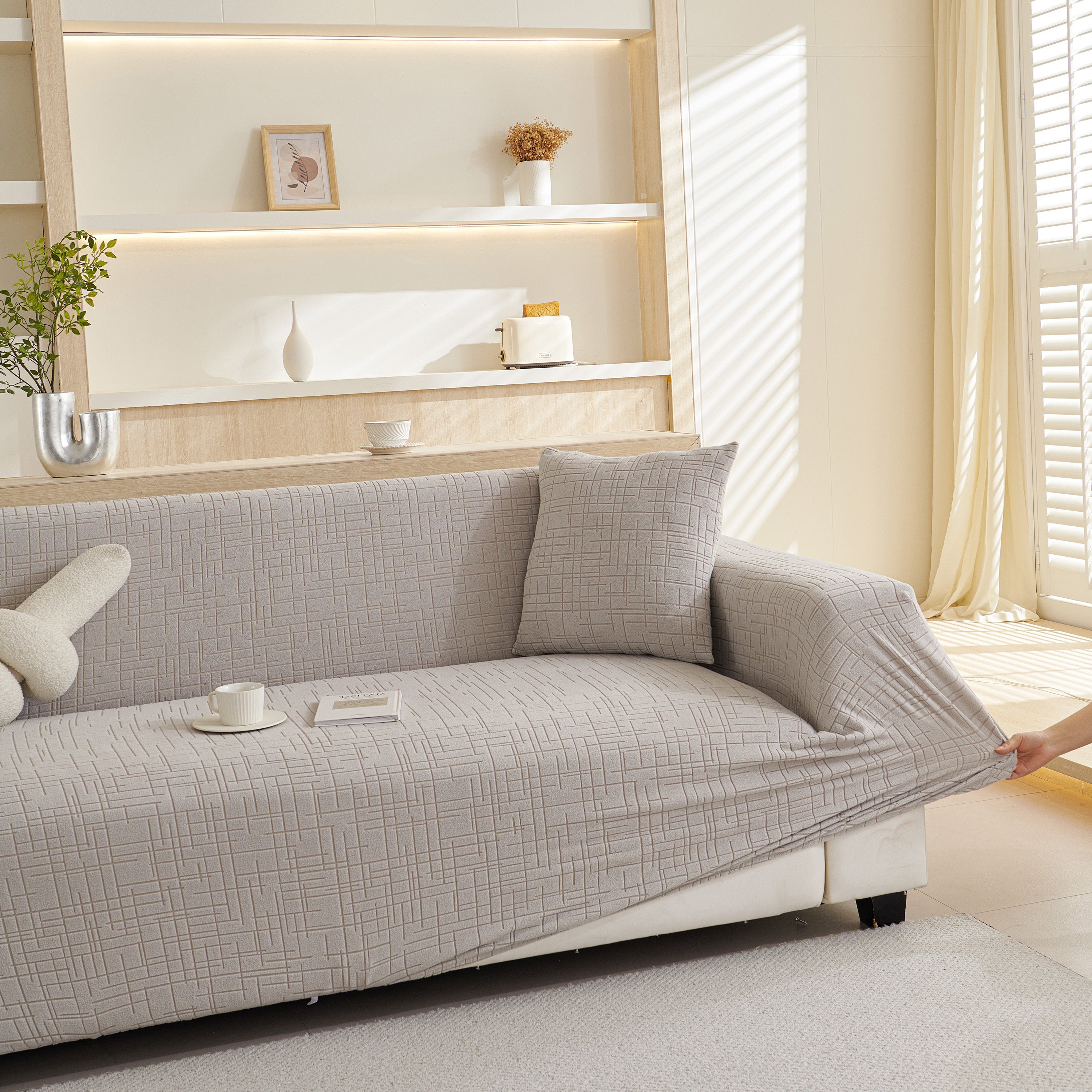 Embossed Lines Couch Covers Stretchable Non-slip & Washable Sofa Slipcovers