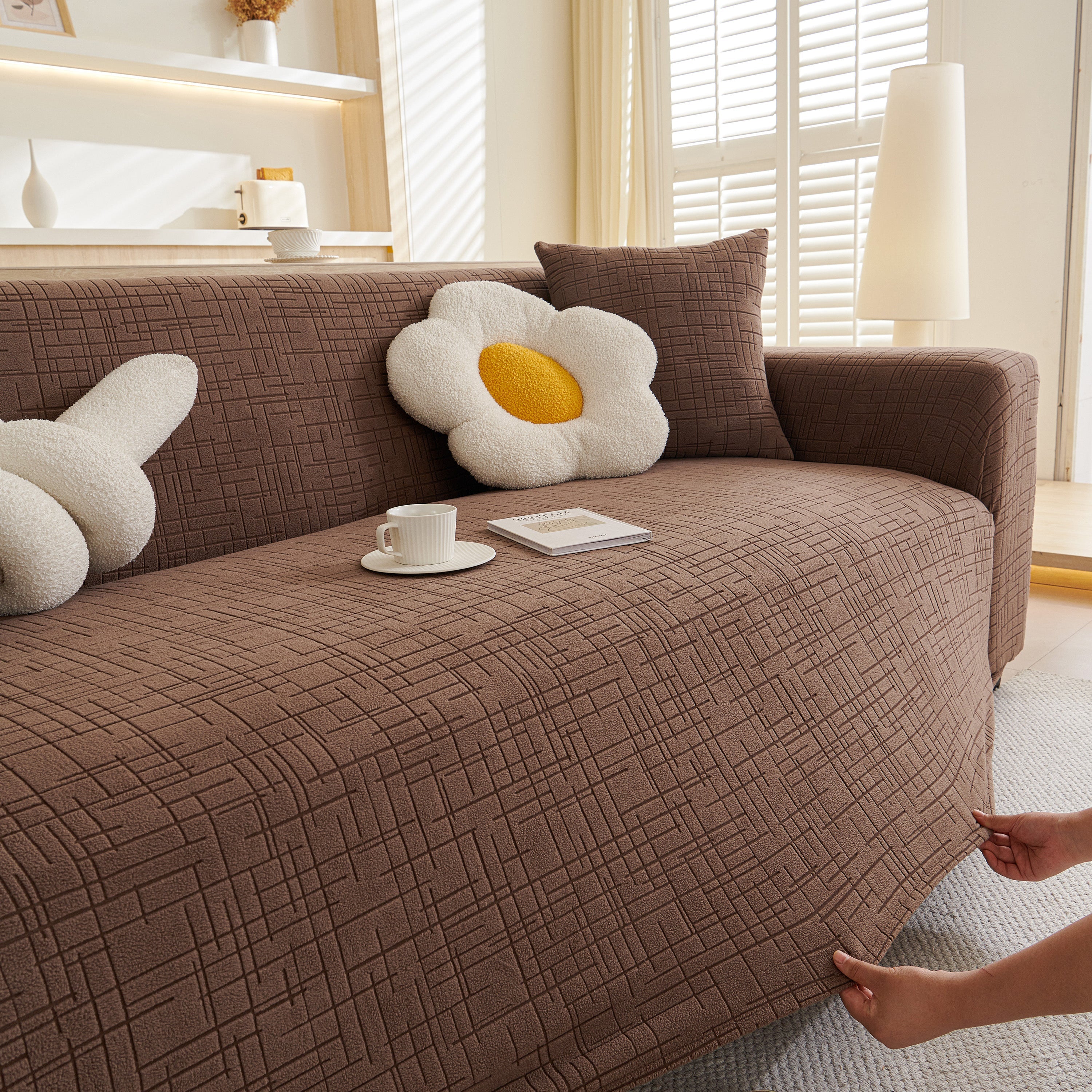 Embossed Lines Couch Covers Stretchable Non-slip & Washable Sofa Slipcovers