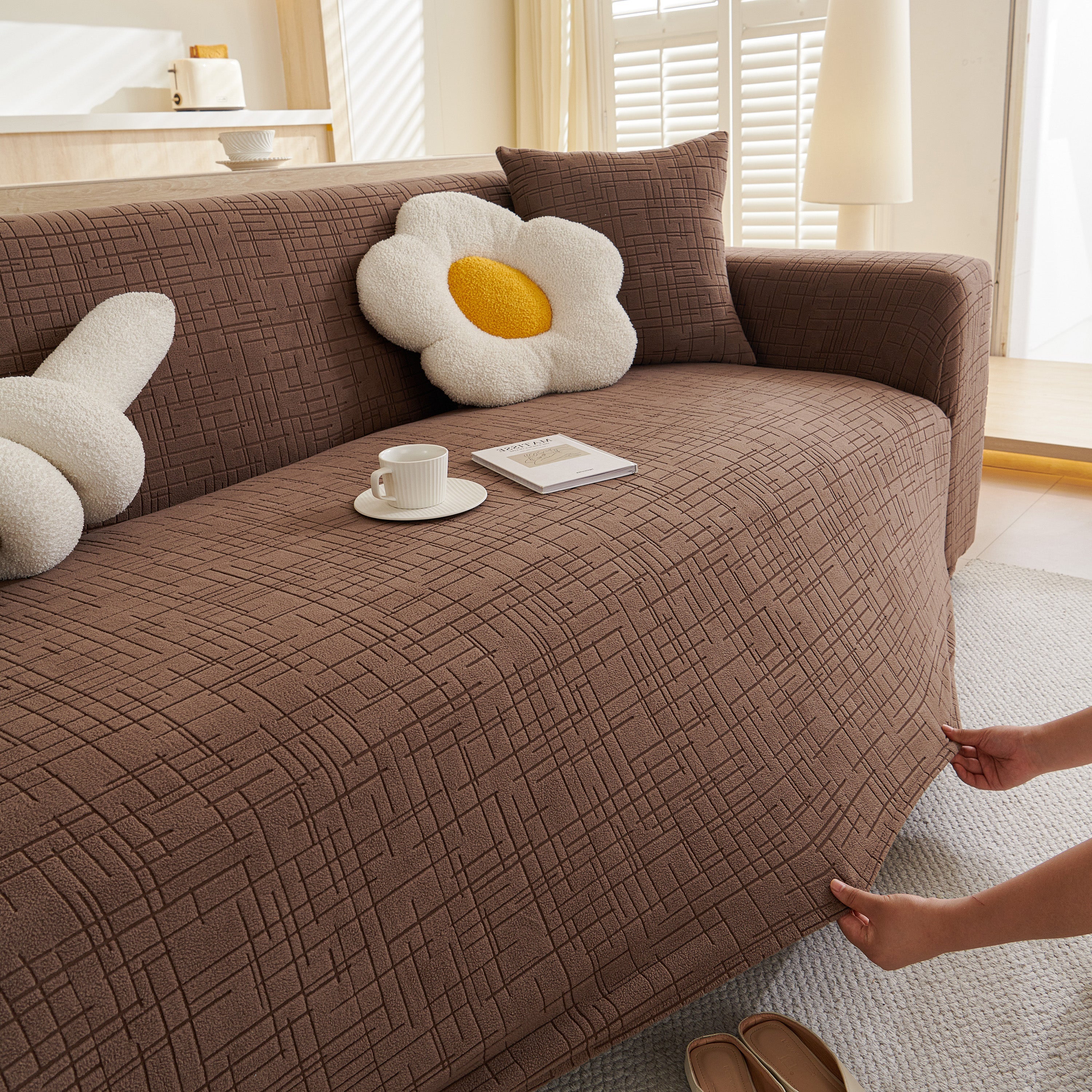 Embossed Lines Couch Covers Stretchable Non-slip & Washable Sofa Slipcovers