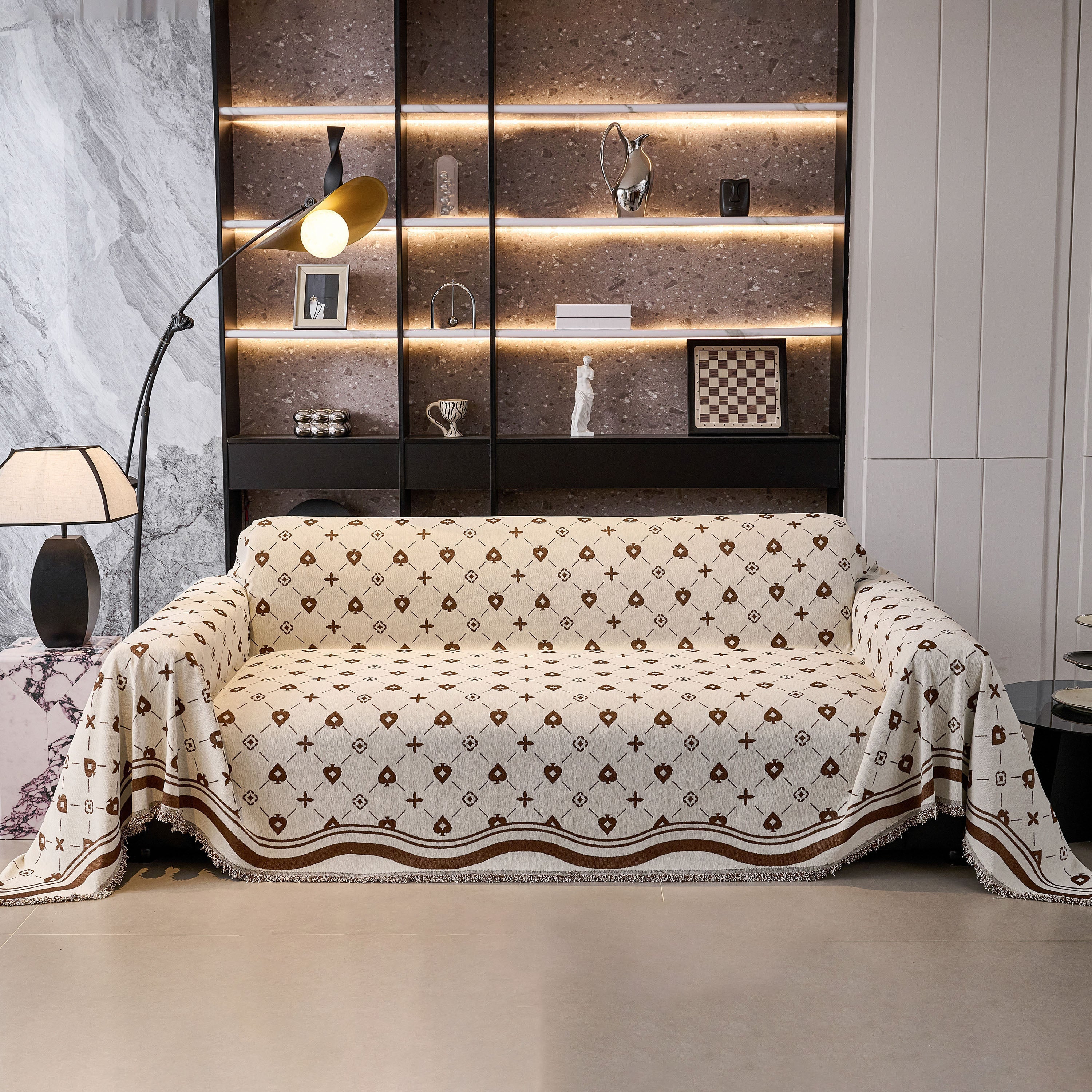 Chenille Jacquard Sofa Throw Cover Blanket, Luxury Thick Woven Couch Cover For Sofa