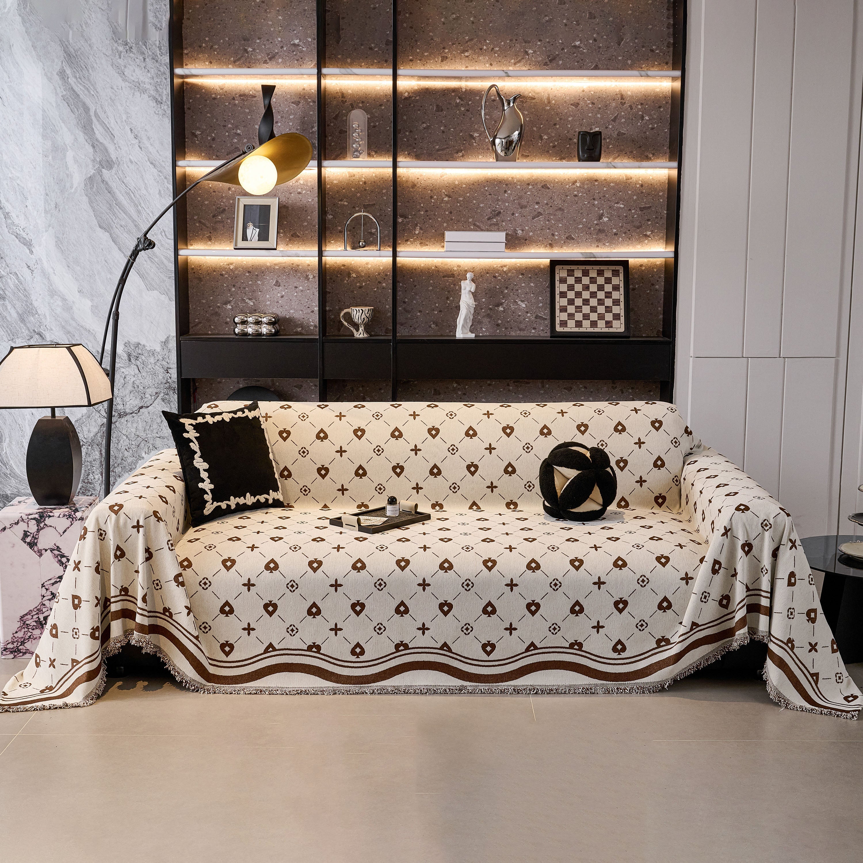 Chenille Jacquard Sofa Throw Cover Blanket, Luxury Thick Woven Couch Cover For Sofa
