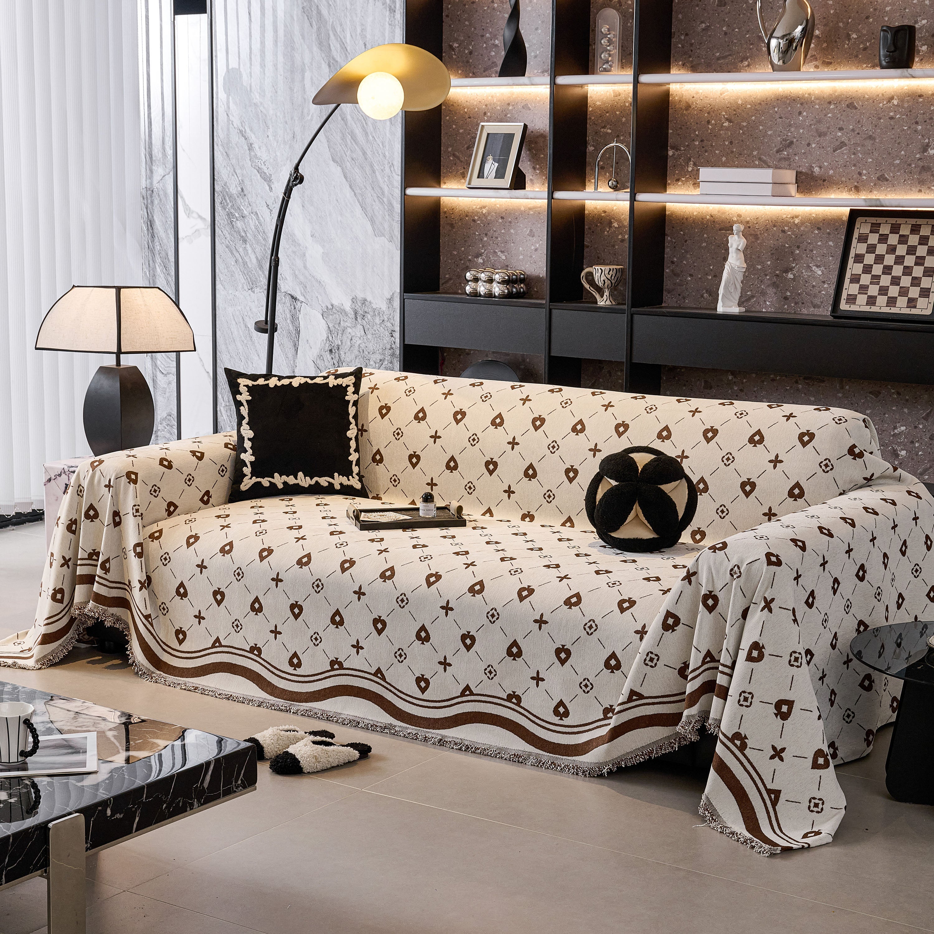 Chenille Jacquard Sofa Throw Cover Blanket, Luxury Thick Woven Couch Cover For Sofa