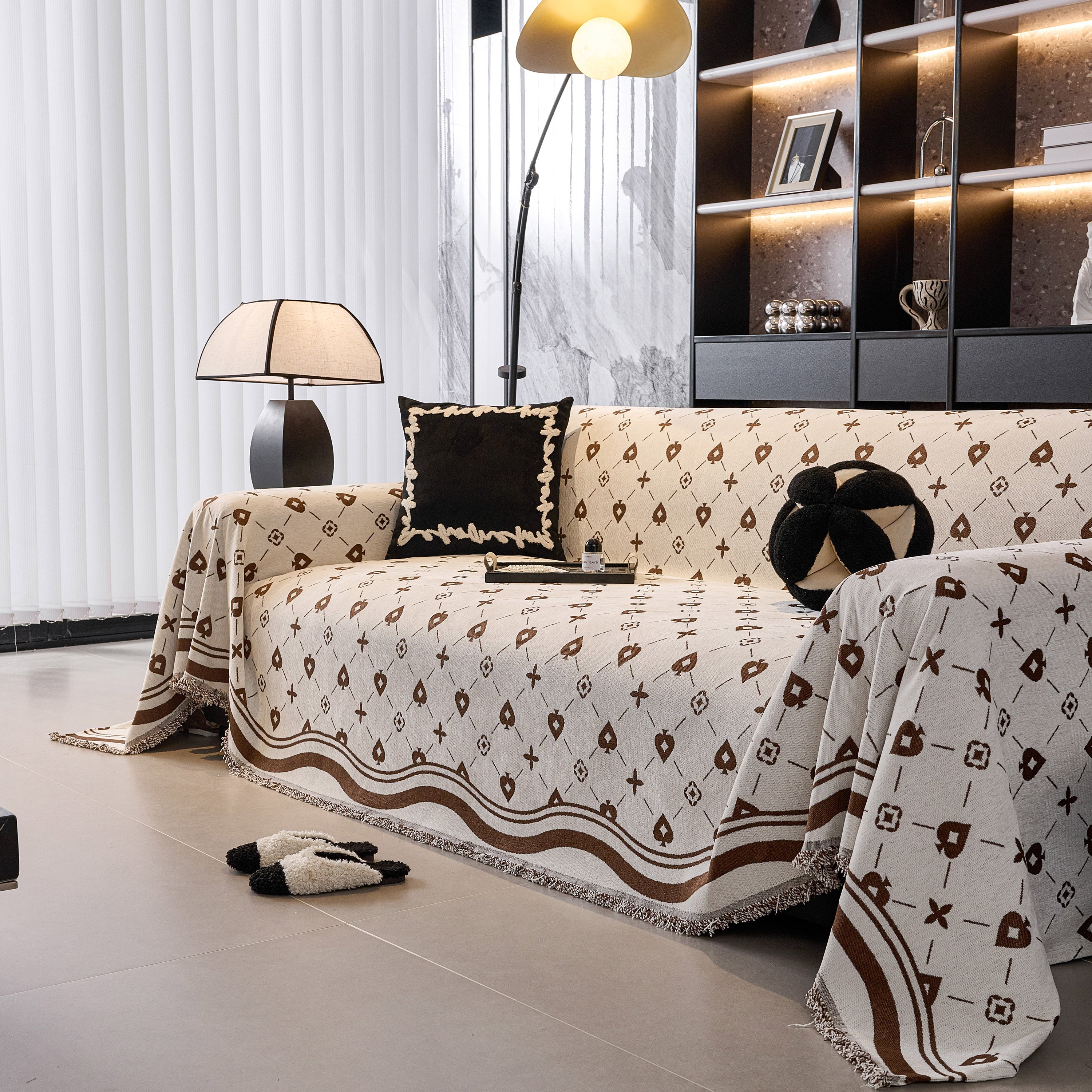 Chenille Jacquard Sofa Throw Cover Blanket, Luxury Thick Woven Couch Cover For Sofa