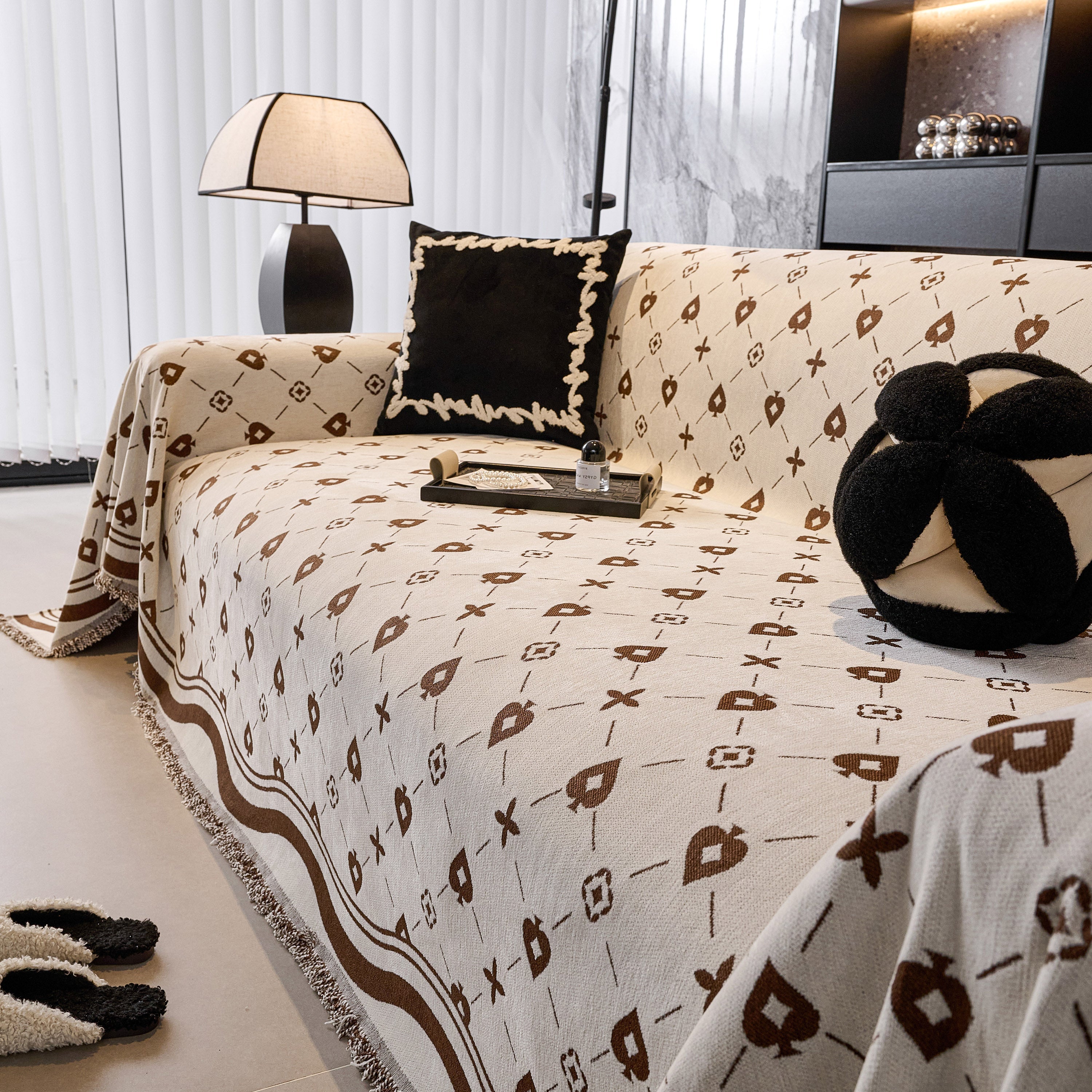 Chenille Jacquard Sofa Throw Cover Blanket, Luxury Thick Woven Couch Cover For Sofa