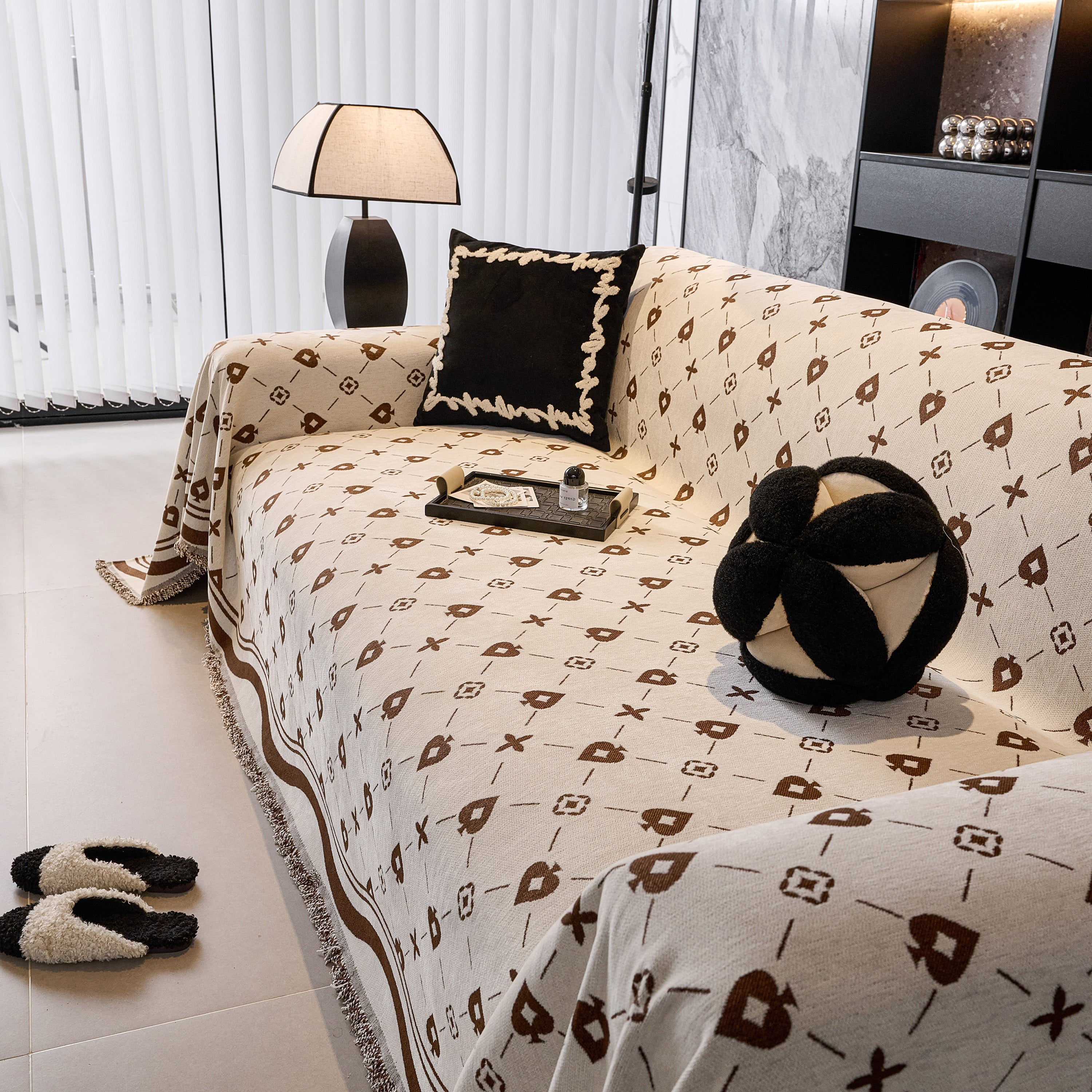 Chenille Jacquard Sofa Throw Cover Blanket, Luxury Thick Woven Couch Cover For Sofa