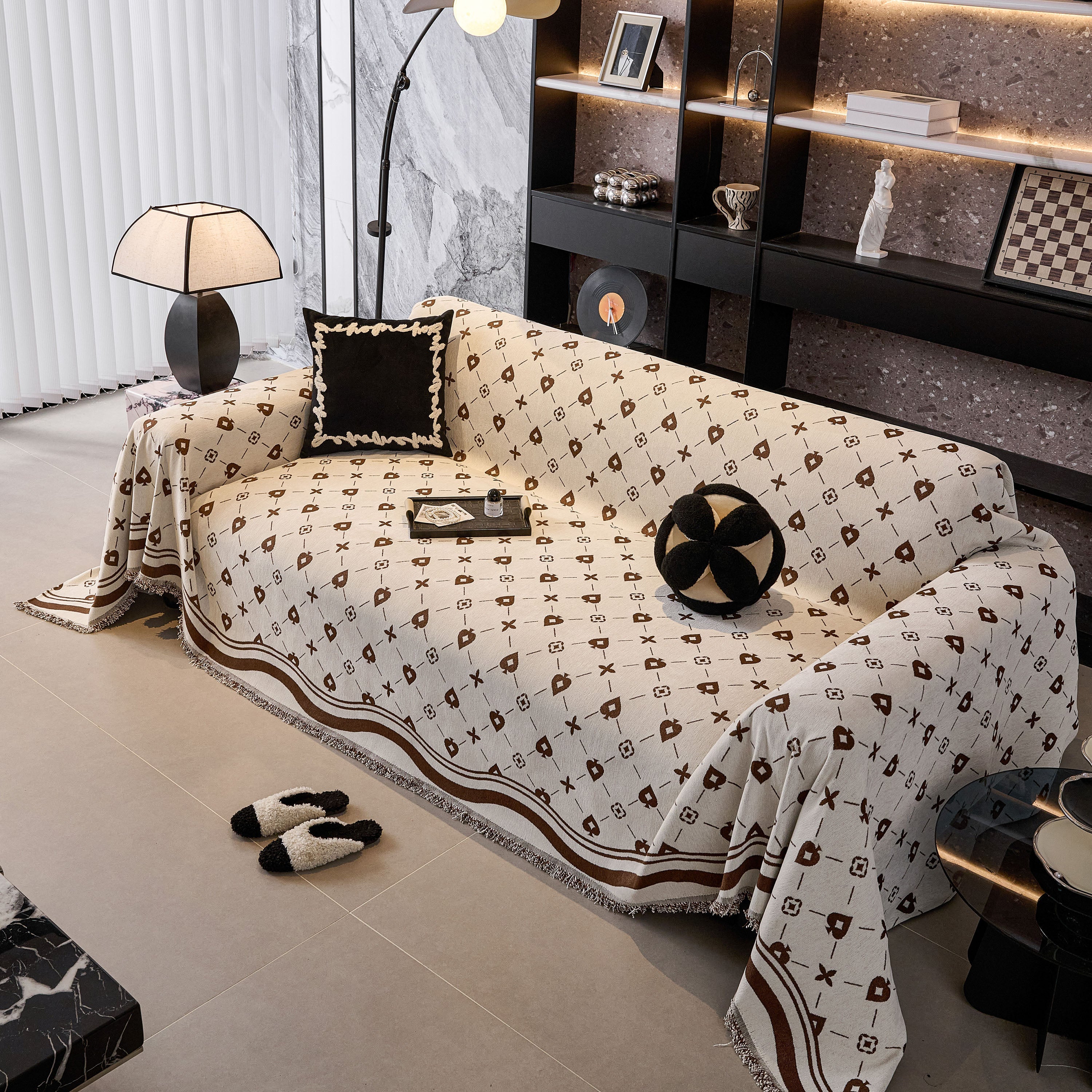 Chenille Jacquard Sofa Throw Cover Blanket, Luxury Thick Woven Couch Cover For Sofa
