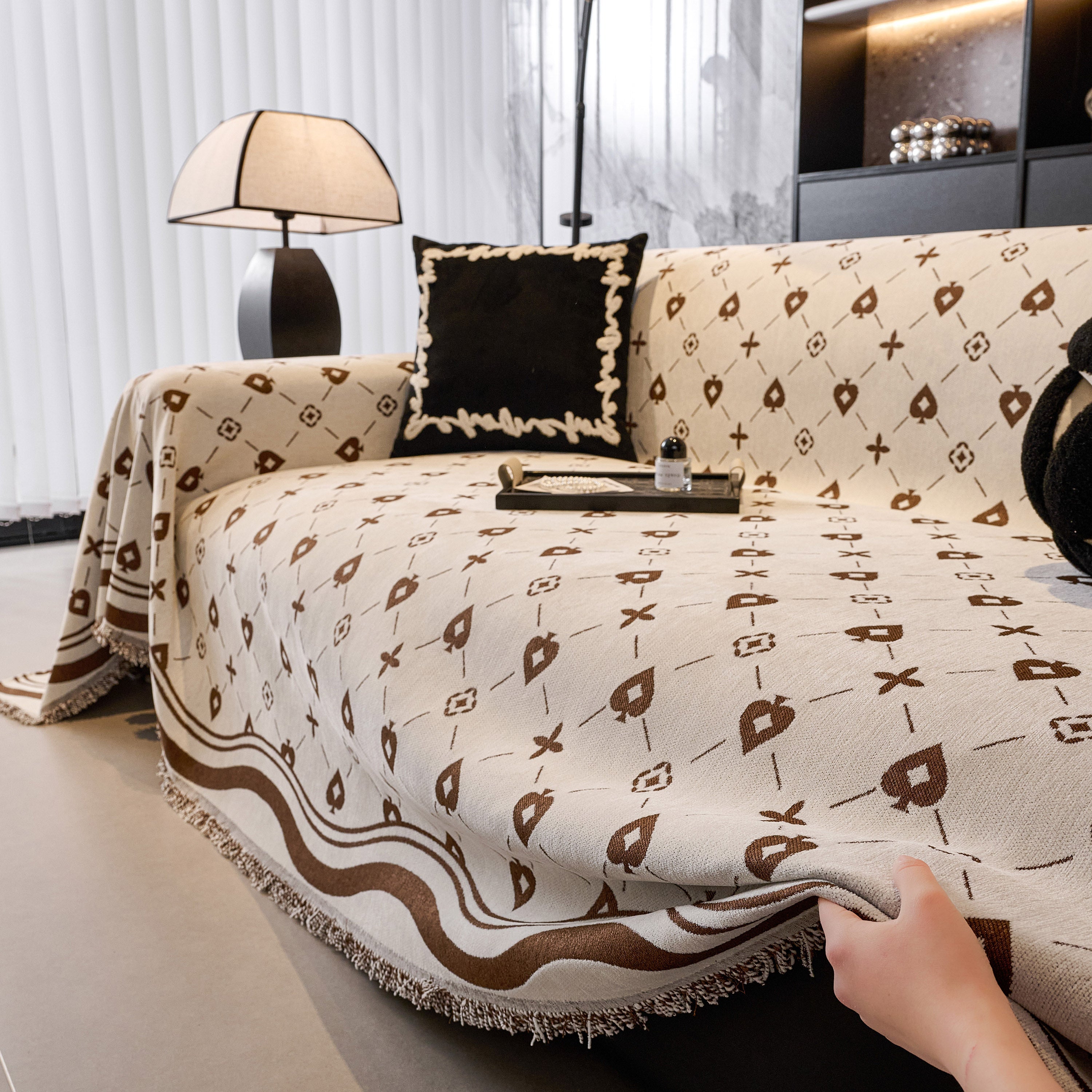 Chenille Jacquard Sofa Throw Cover Blanket, Luxury Thick Woven Couch Cover For Sofa