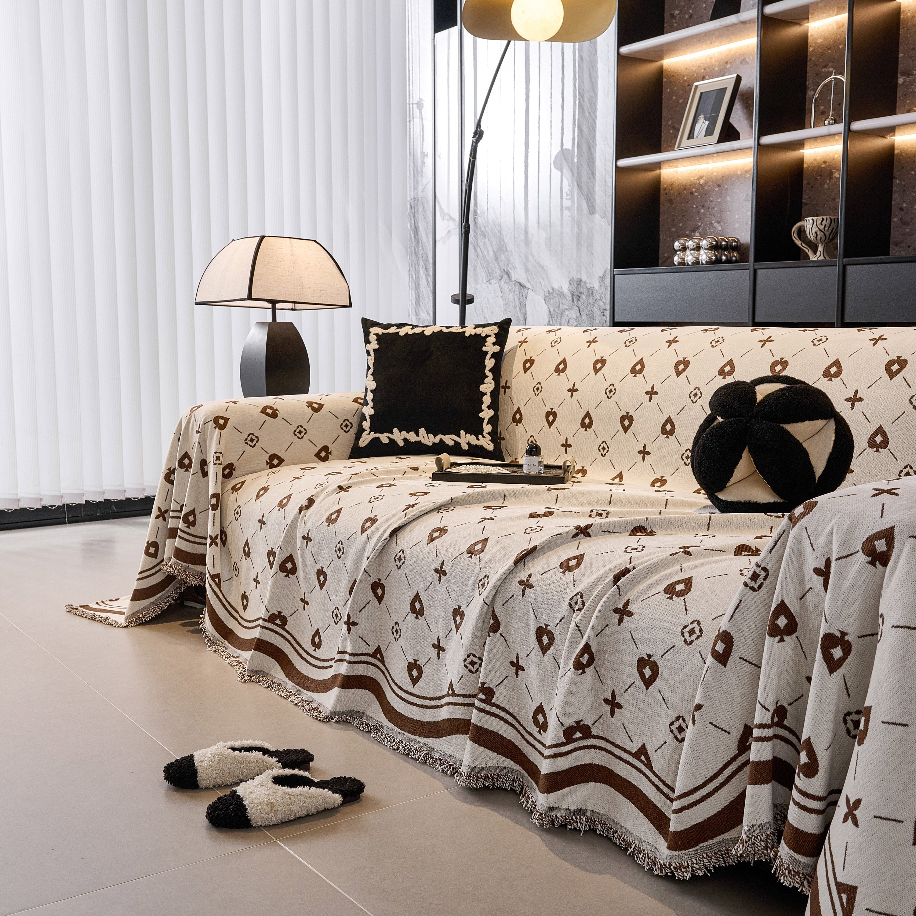 Chenille Jacquard Sofa Throw Cover Blanket, Luxury Thick Woven Couch Cover For Sofa