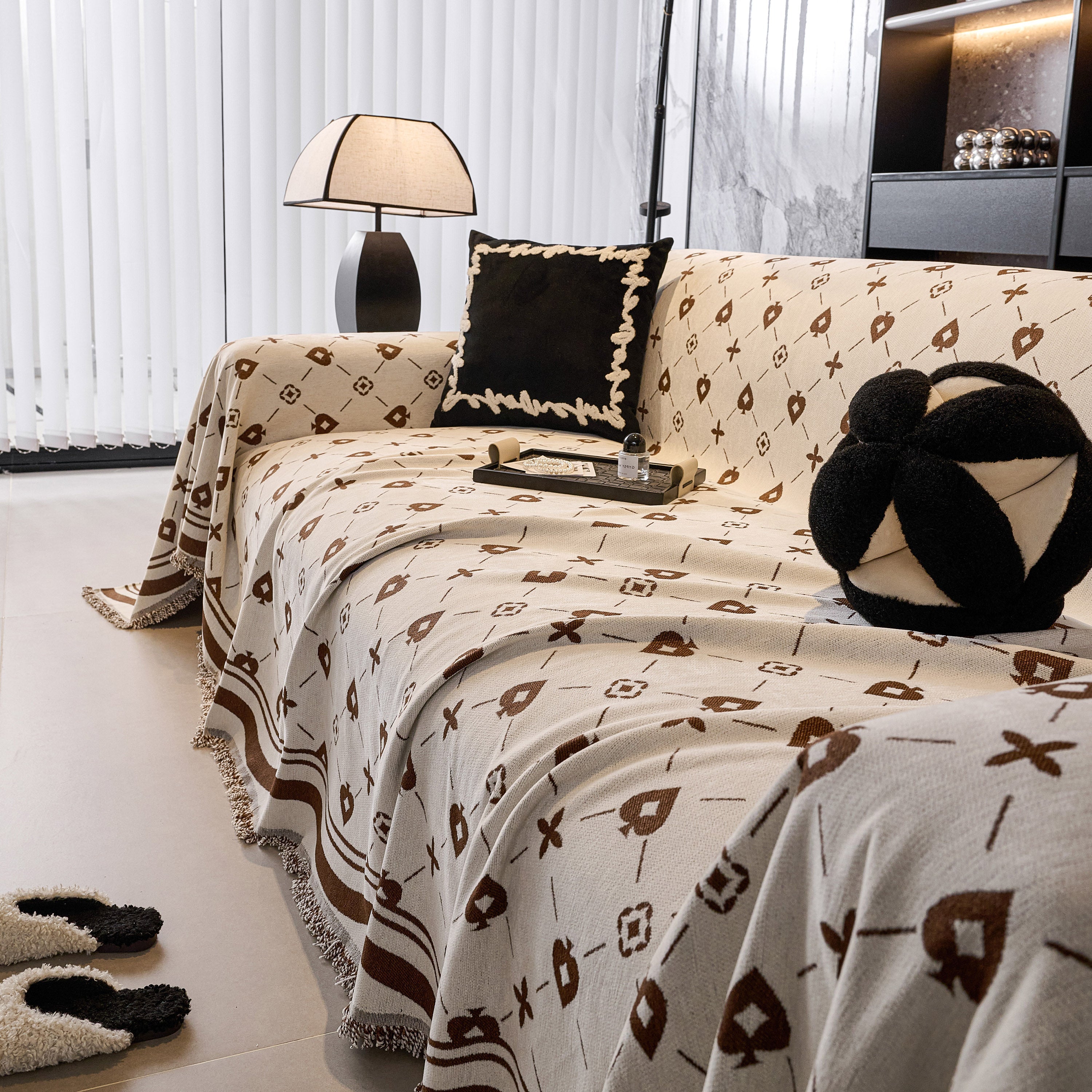 Chenille Jacquard Sofa Throw Cover Blanket, Luxury Thick Woven Couch Cover For Sofa