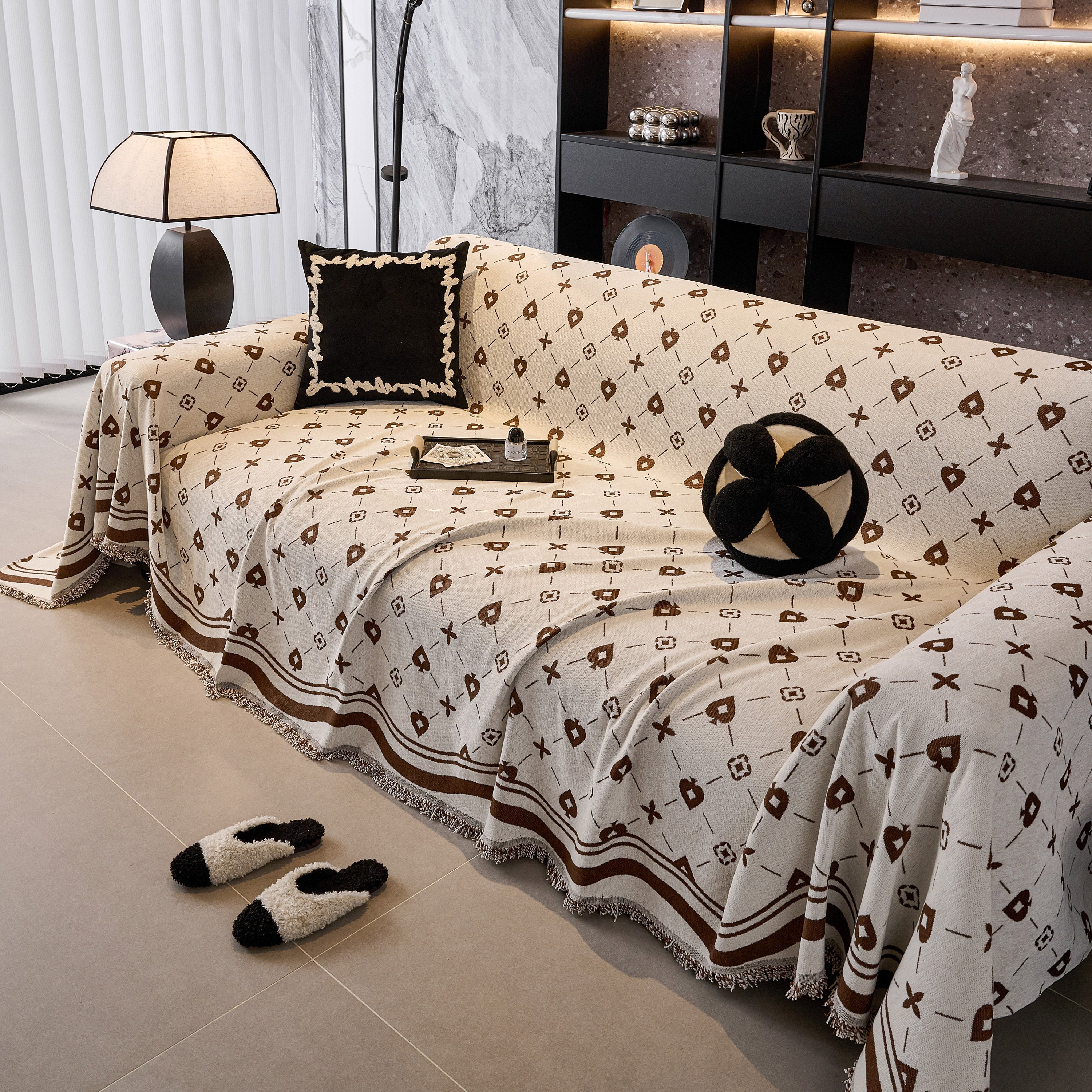 Chenille Jacquard Sofa Throw Cover Blanket, Luxury Thick Woven Couch Cover For Sofa
