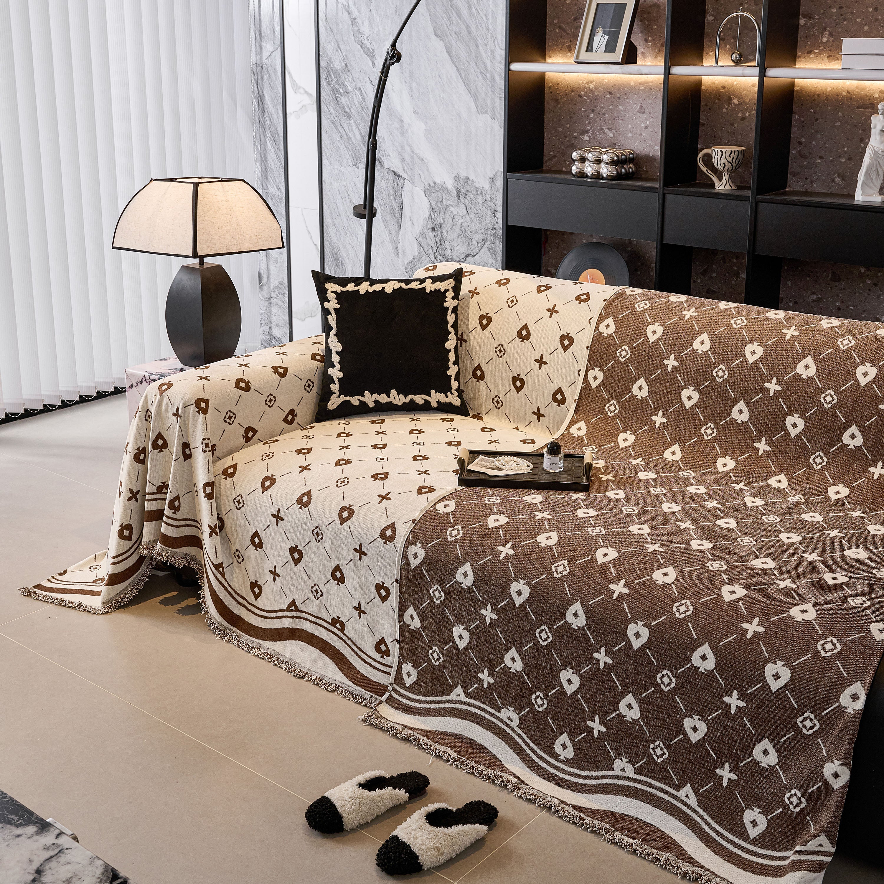 Chenille Jacquard Sofa Throw Cover Blanket, Luxury Thick Woven Couch Cover For Sofa