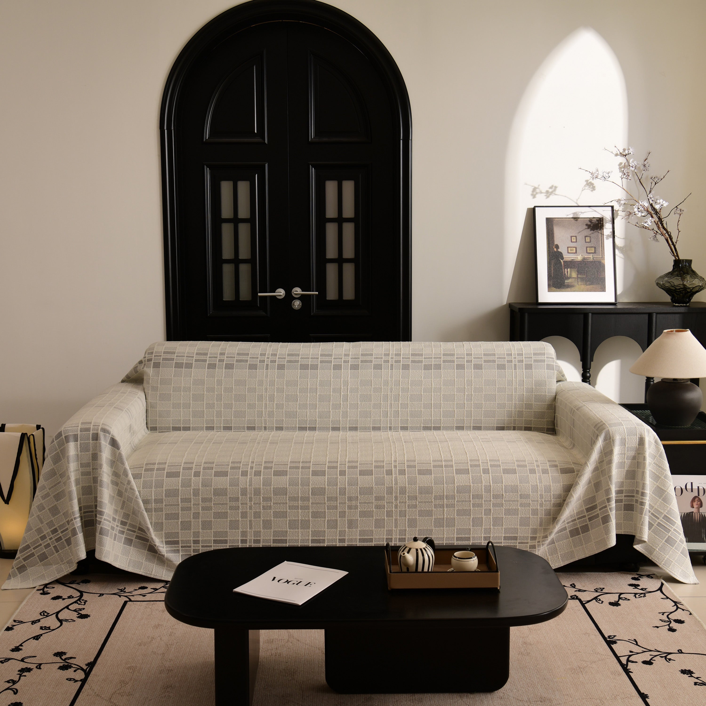 Sofa Cover Throw With Subtle Textured Stripes Lightweight Smooth Couch Slipcover