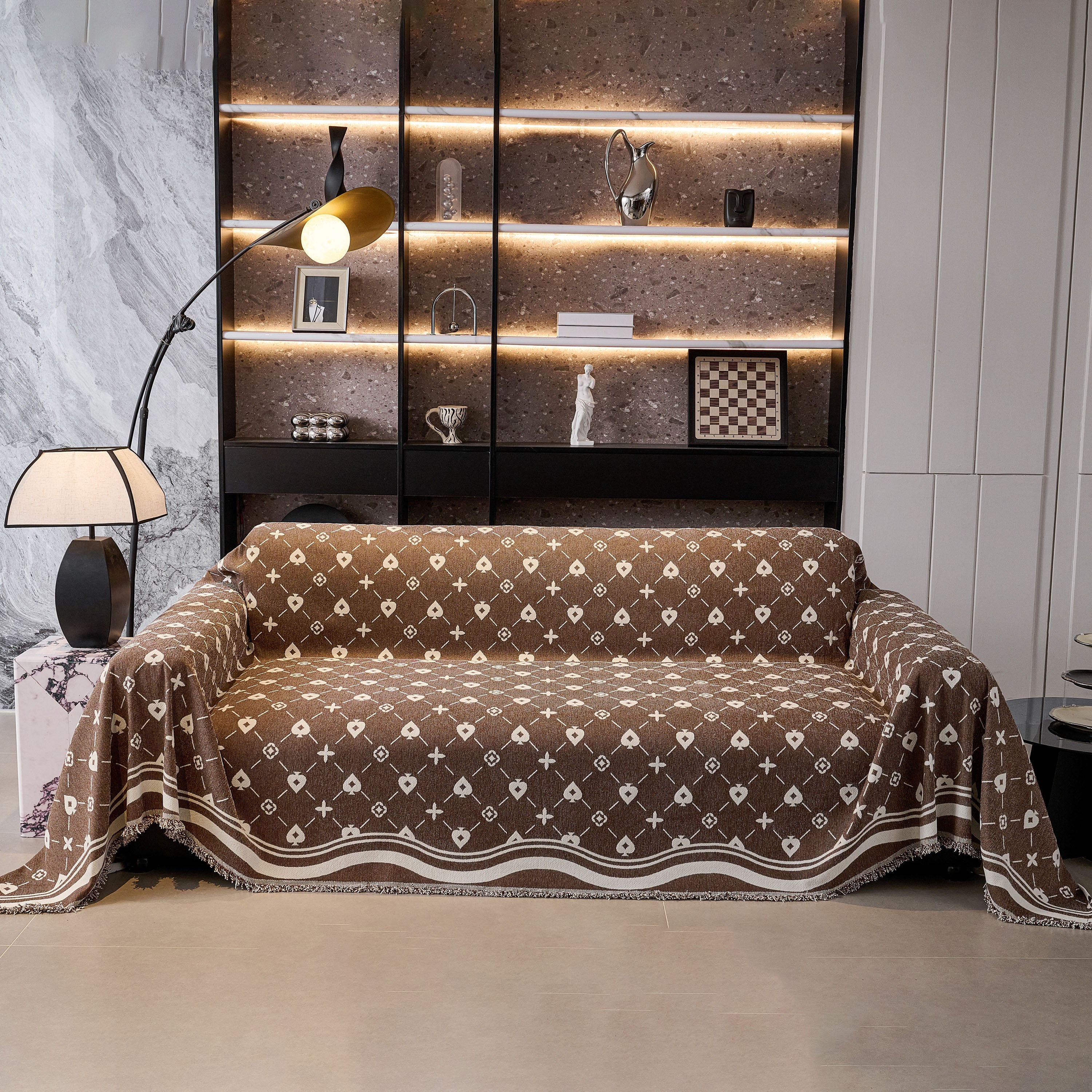 Chenille Jacquard Sofa Throw Cover Blanket, Luxury Thick Woven Couch Cover For Sofa