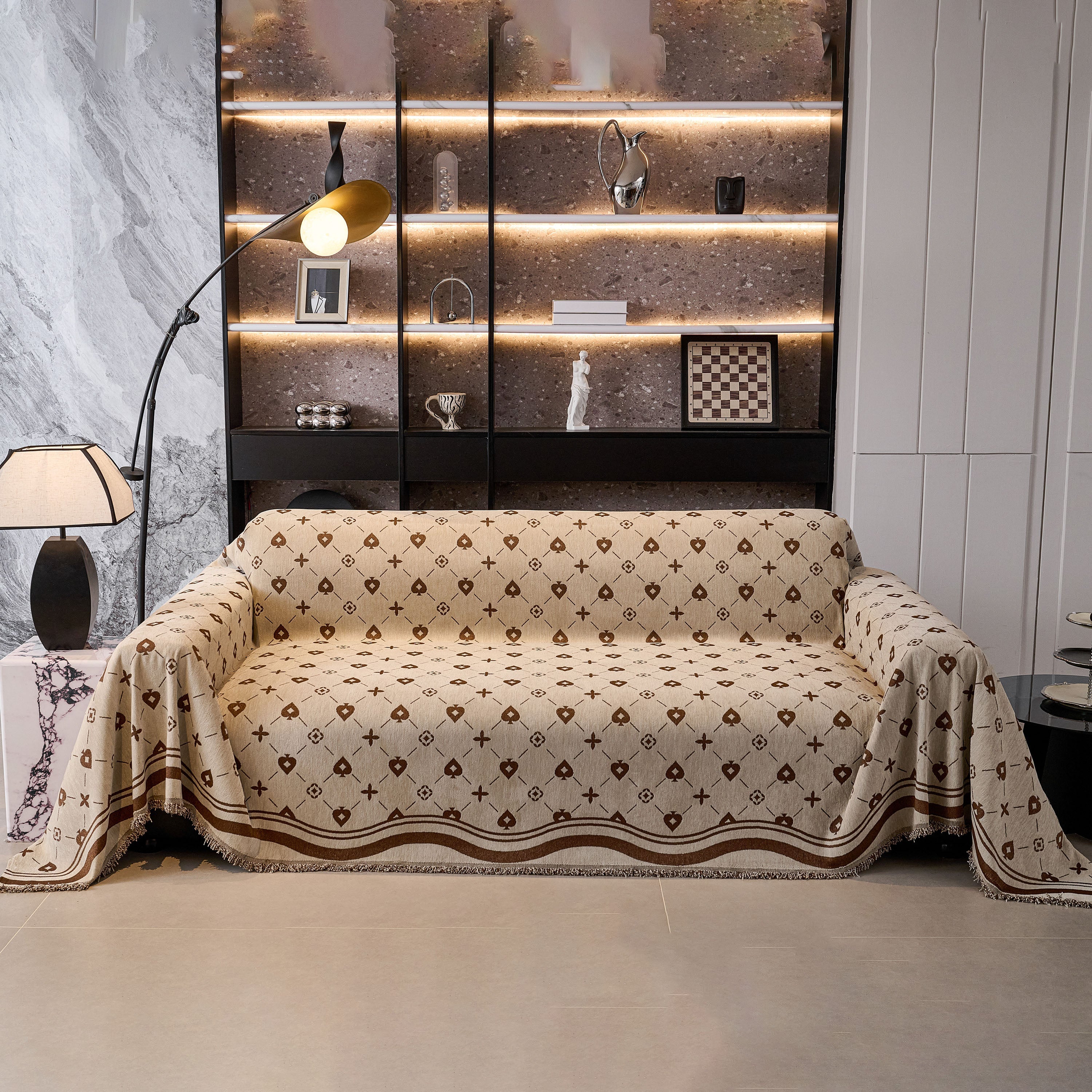 Chenille Jacquard Sofa Throw Cover Blanket, Luxury Thick Woven Couch Cover For Sofa