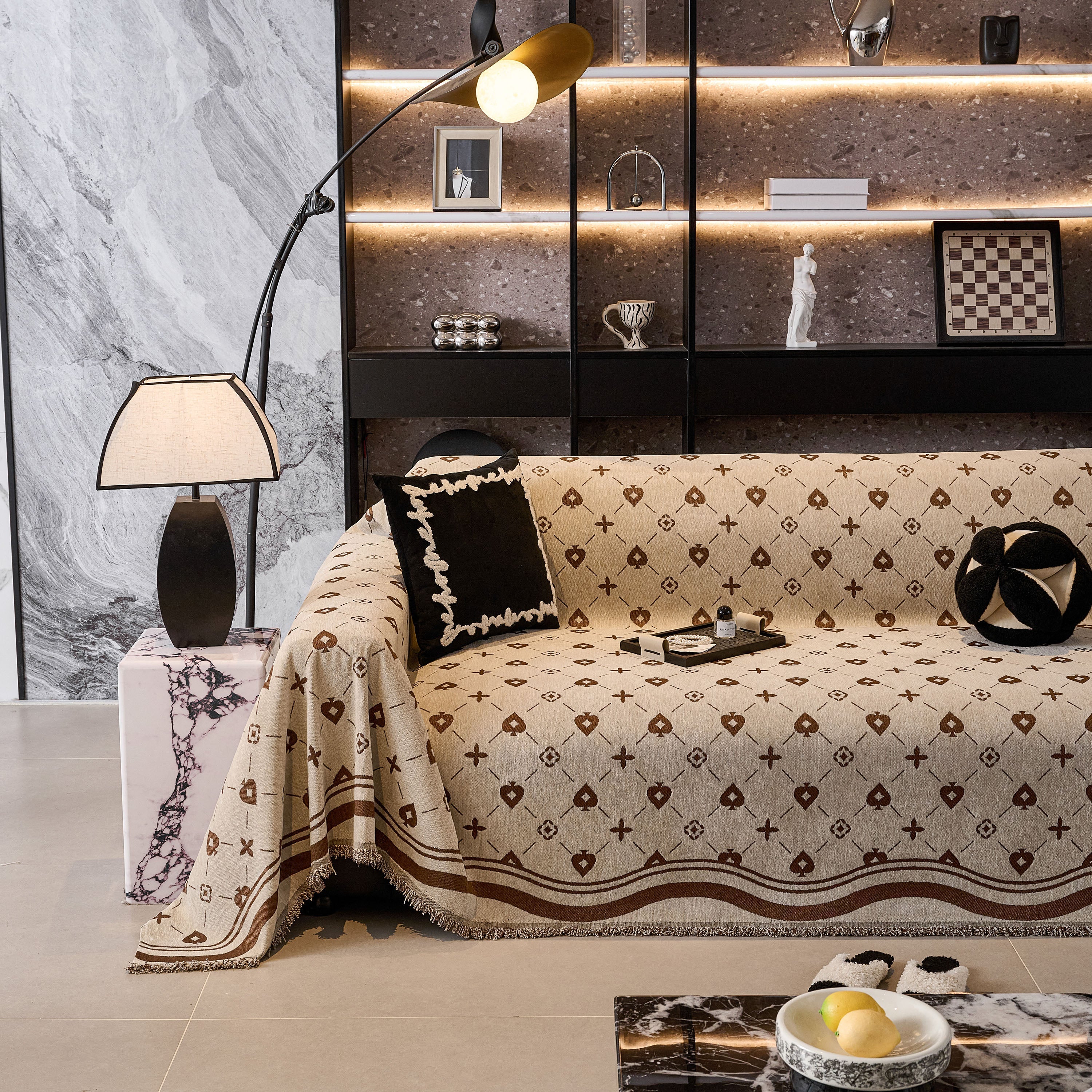 Chenille Jacquard Sofa Throw Cover Blanket, Luxury Thick Woven Couch Cover For Sofa