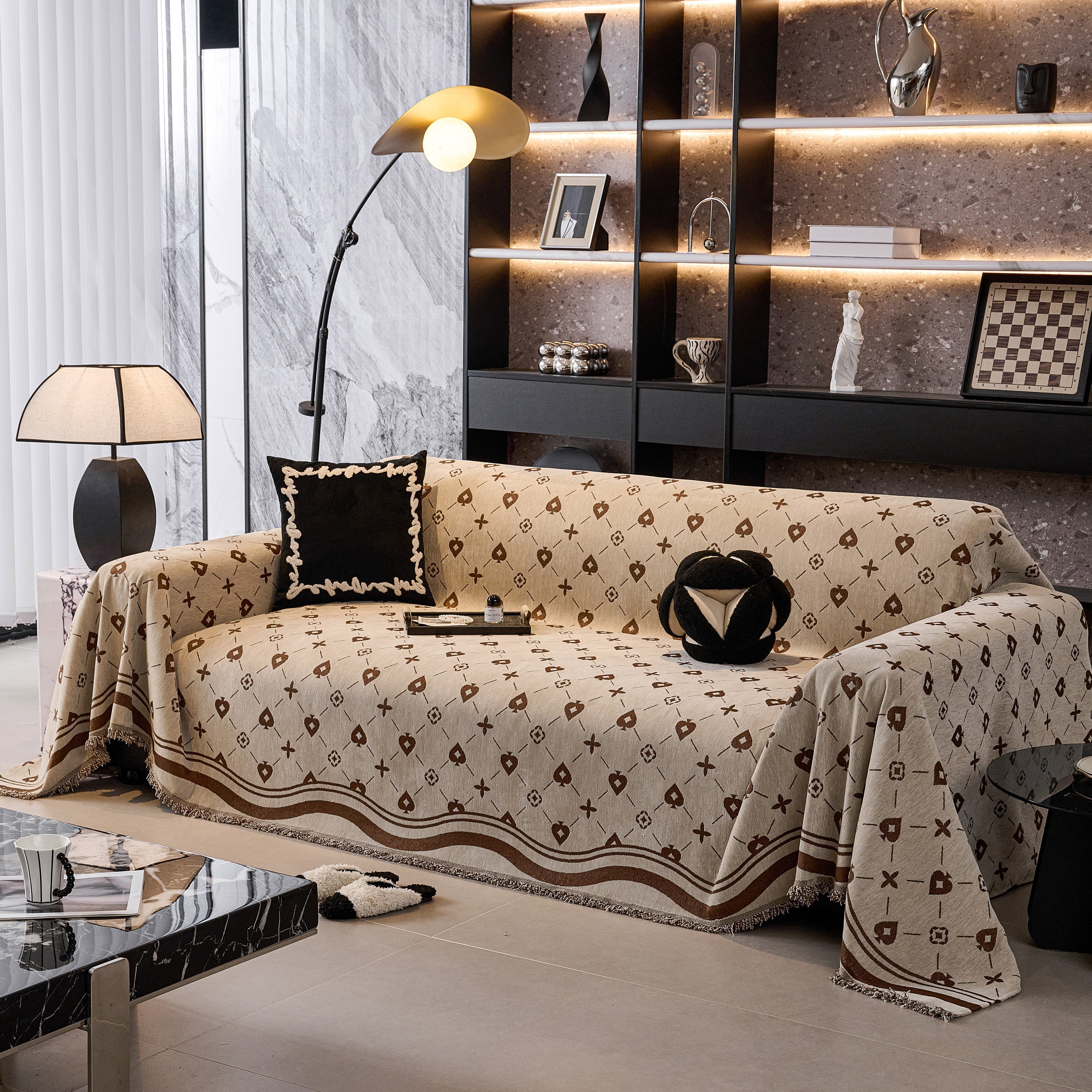 Chenille Jacquard Sofa Throw Cover Blanket, Luxury Thick Woven Couch Cover For Sofa