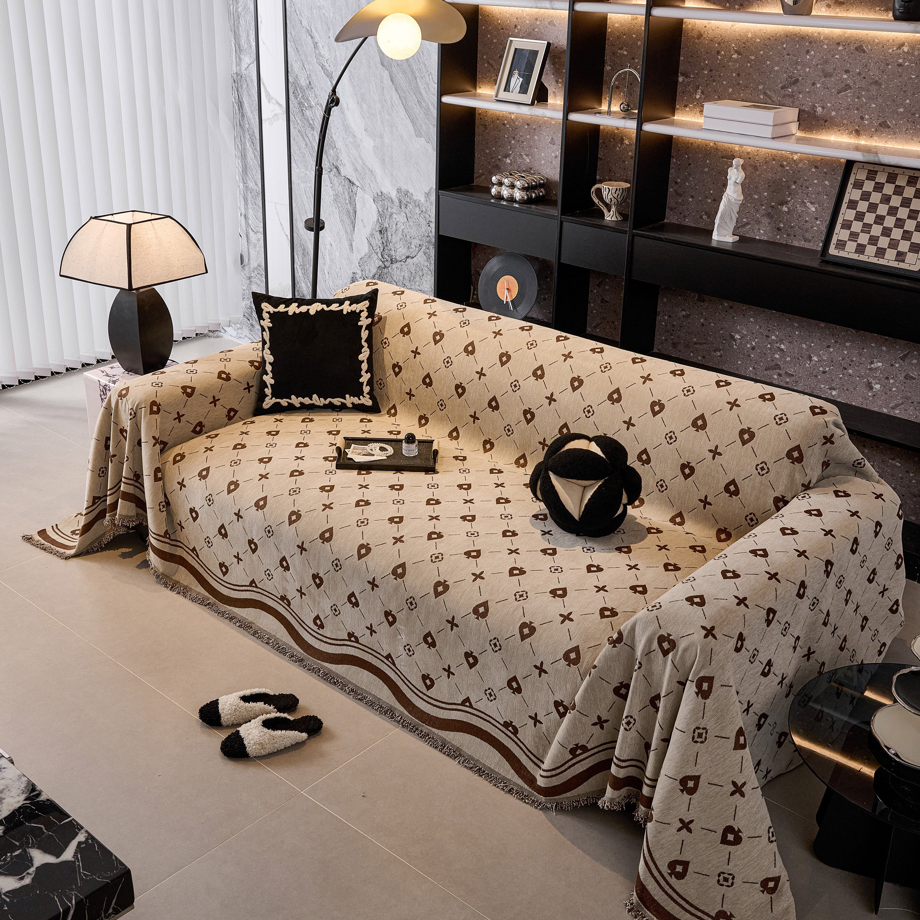 Chenille Jacquard Sofa Throw Cover Blanket, Luxury Thick Woven Couch Cover For Sofa