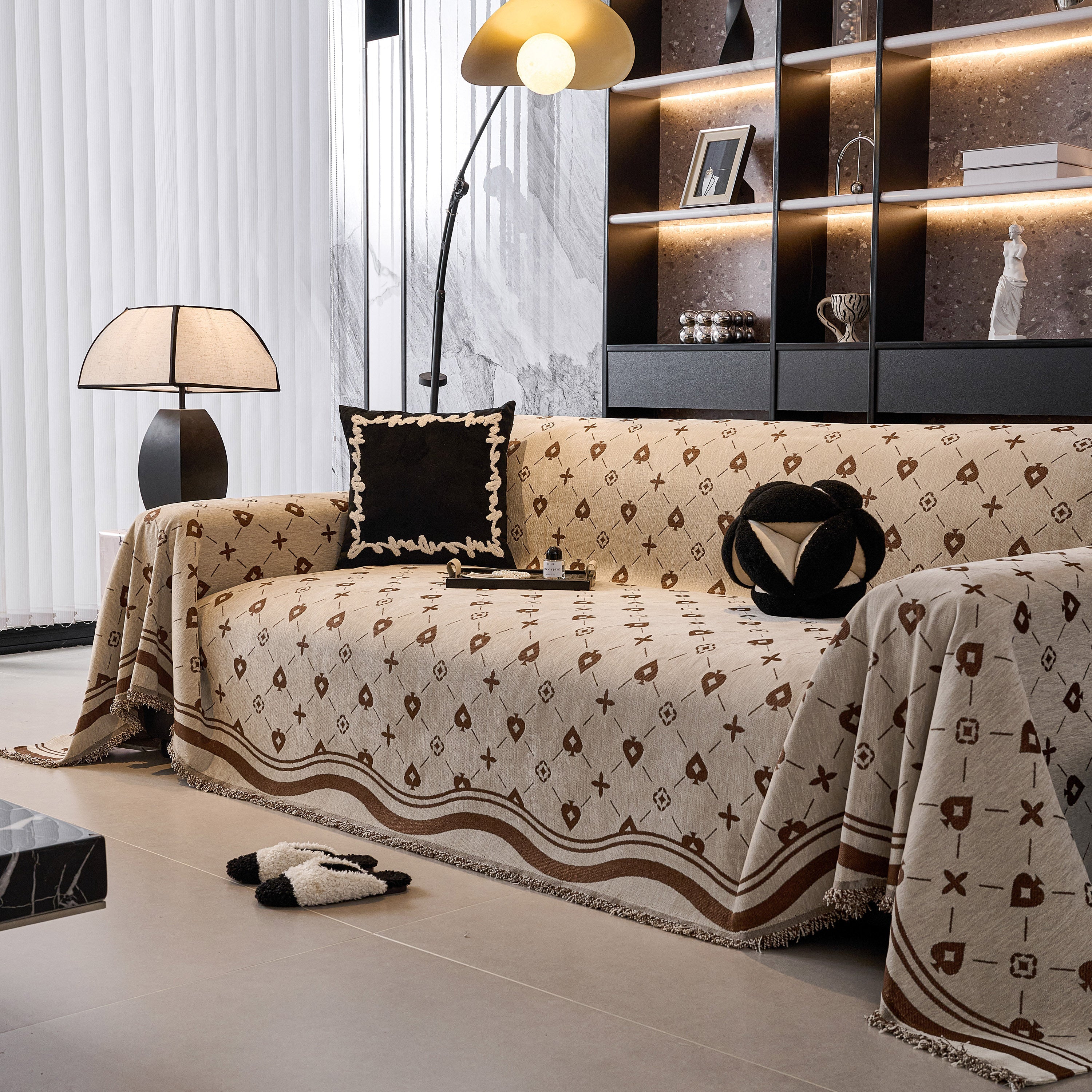 Chenille Jacquard Sofa Throw Cover Blanket, Luxury Thick Woven Couch Cover For Sofa