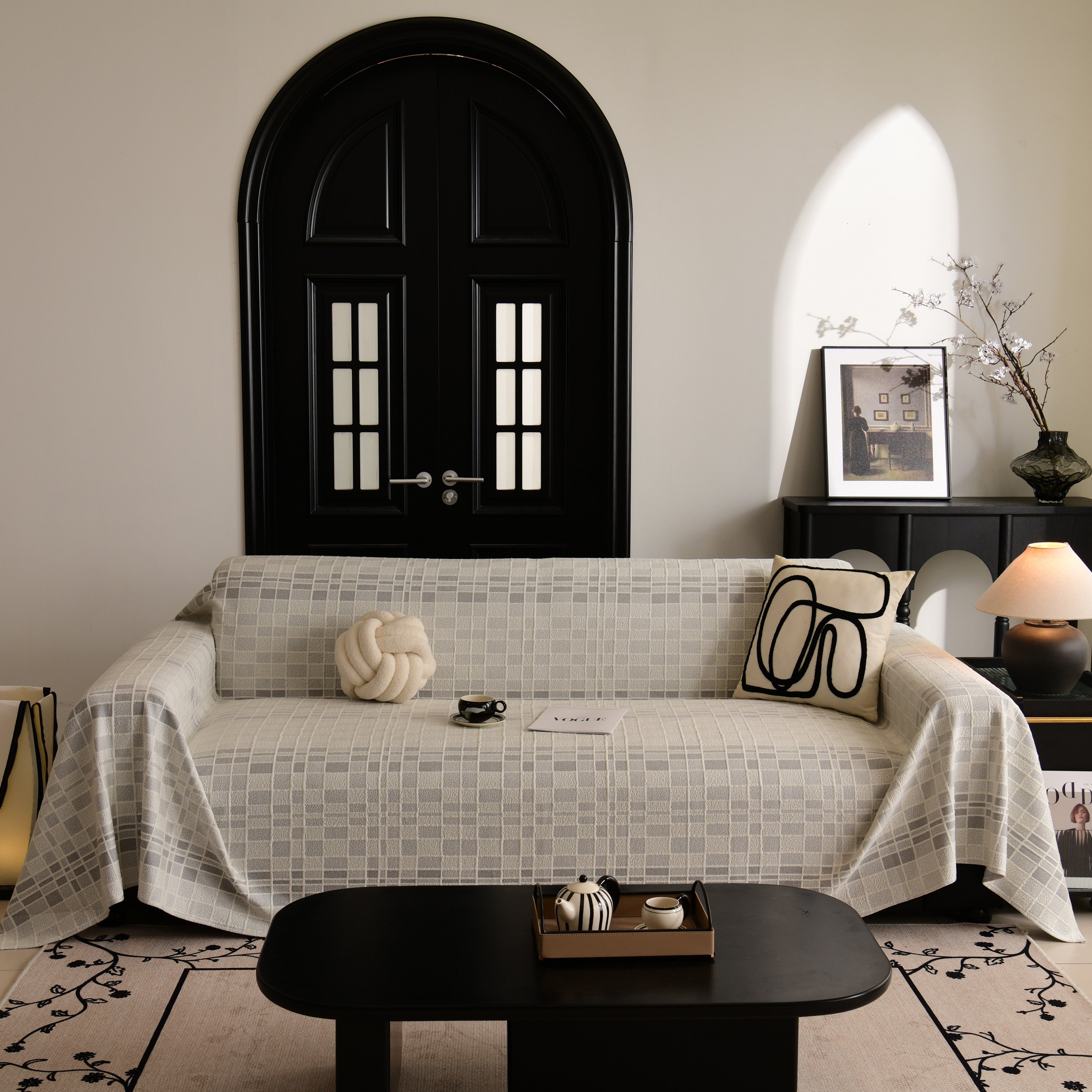 Sofa Cover Throw With Subtle Textured Stripes Lightweight Smooth Couch Slipcover