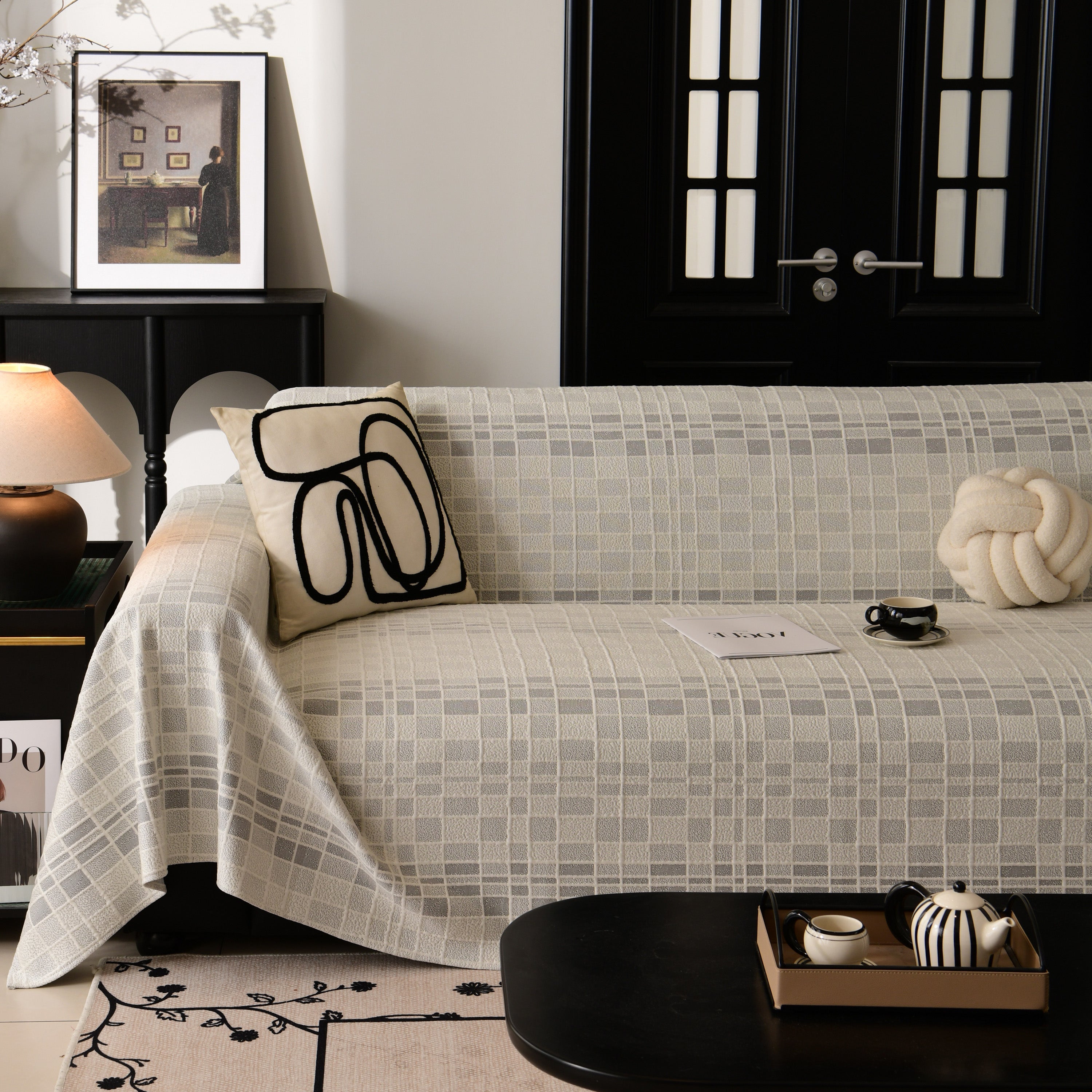 Sofa Cover Throw With Subtle Textured Stripes Lightweight Smooth Couch Slipcover