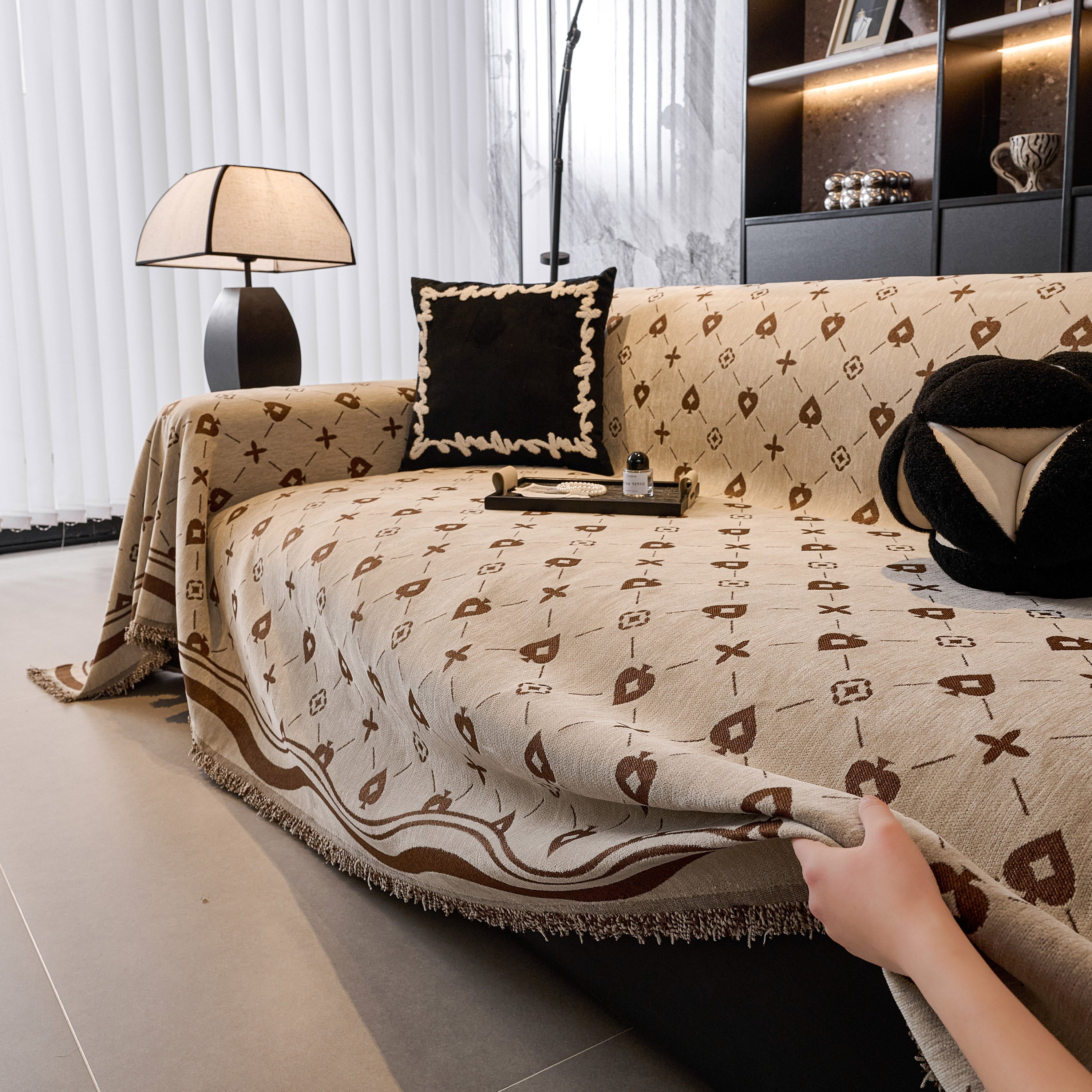 Chenille Jacquard Sofa Throw Cover Blanket, Luxury Thick Woven Couch Cover For Sofa