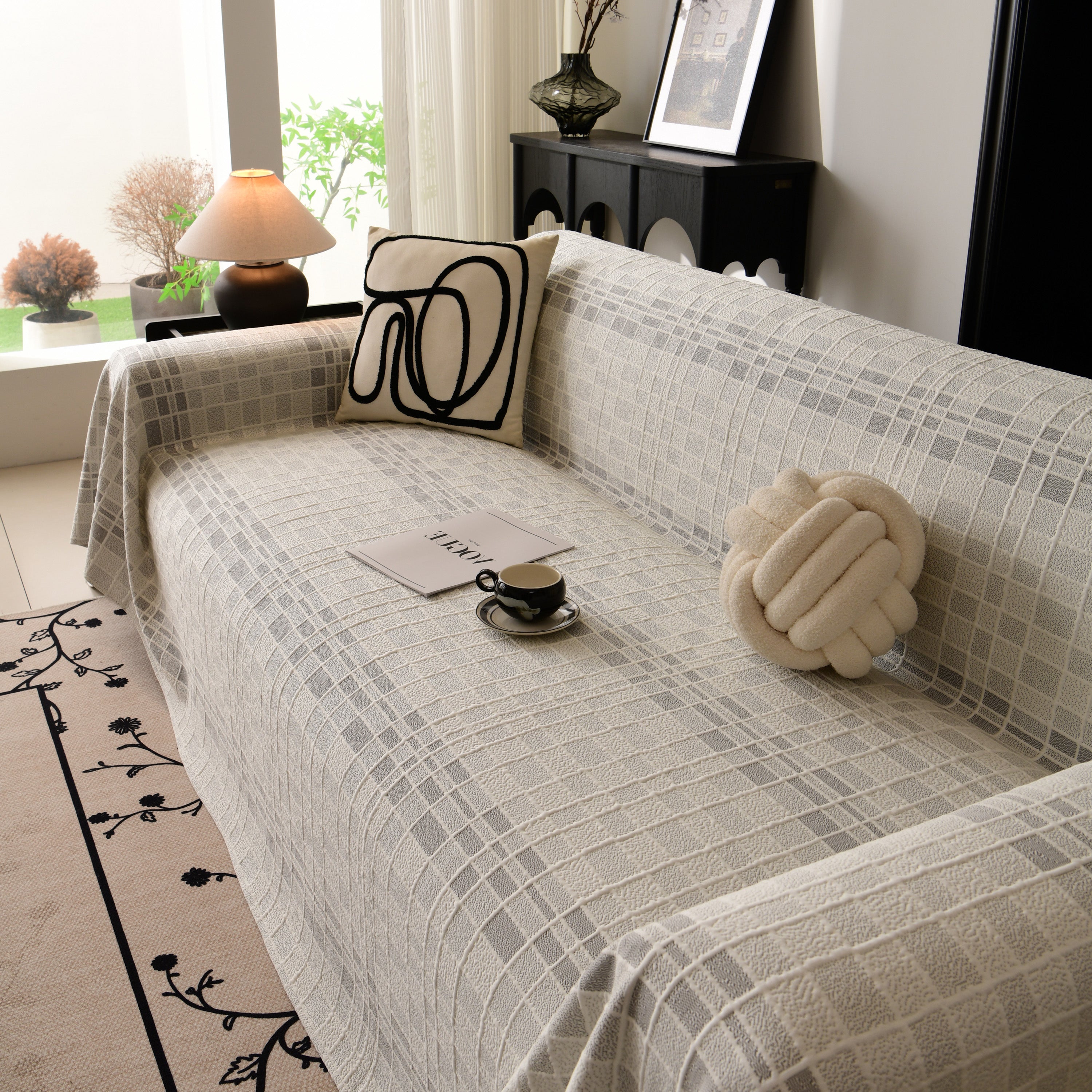 Sofa Cover Throw With Subtle Textured Stripes Lightweight Smooth Couch Slipcover