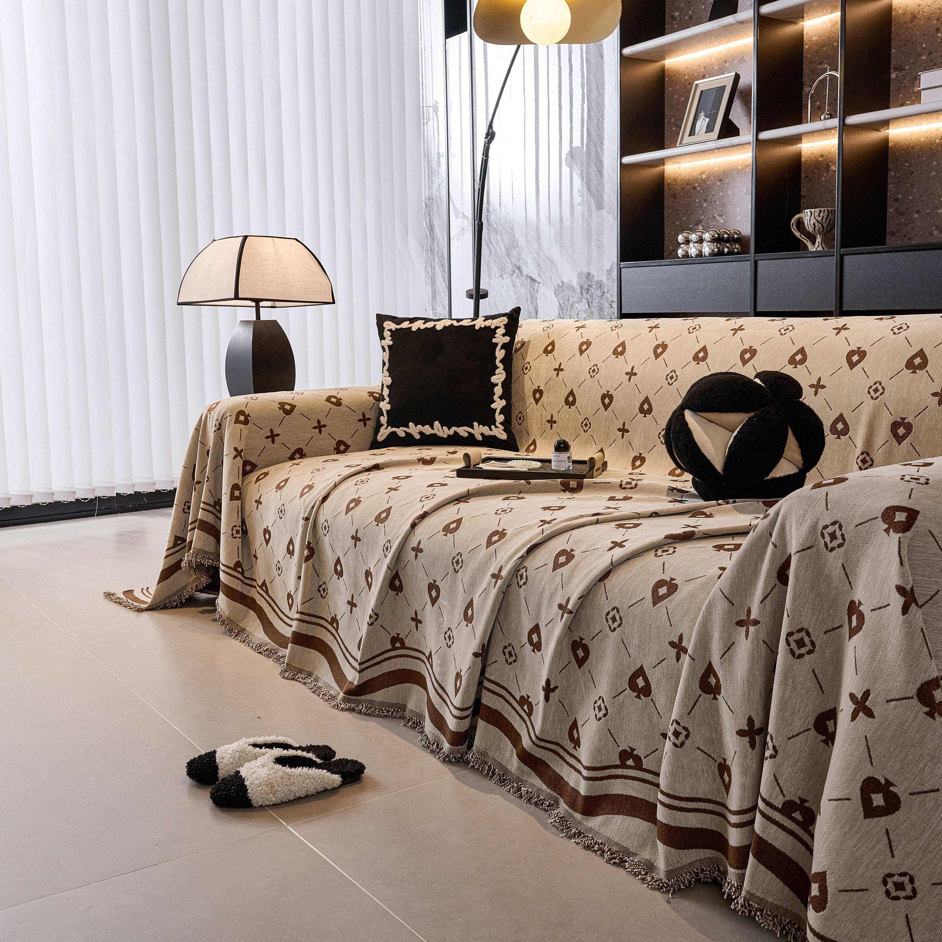 Chenille Jacquard Sofa Throw Cover Blanket, Luxury Thick Woven Couch Cover For Sofa