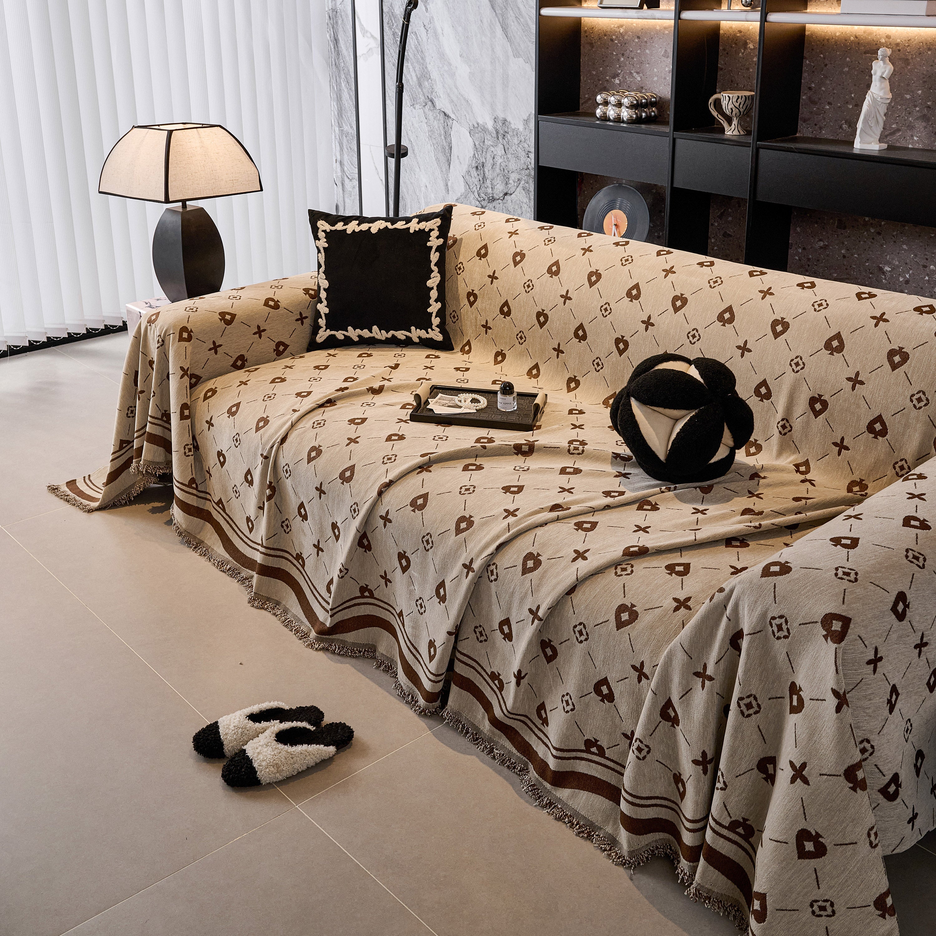 Chenille Jacquard Sofa Throw Cover Blanket, Luxury Thick Woven Couch Cover For Sofa