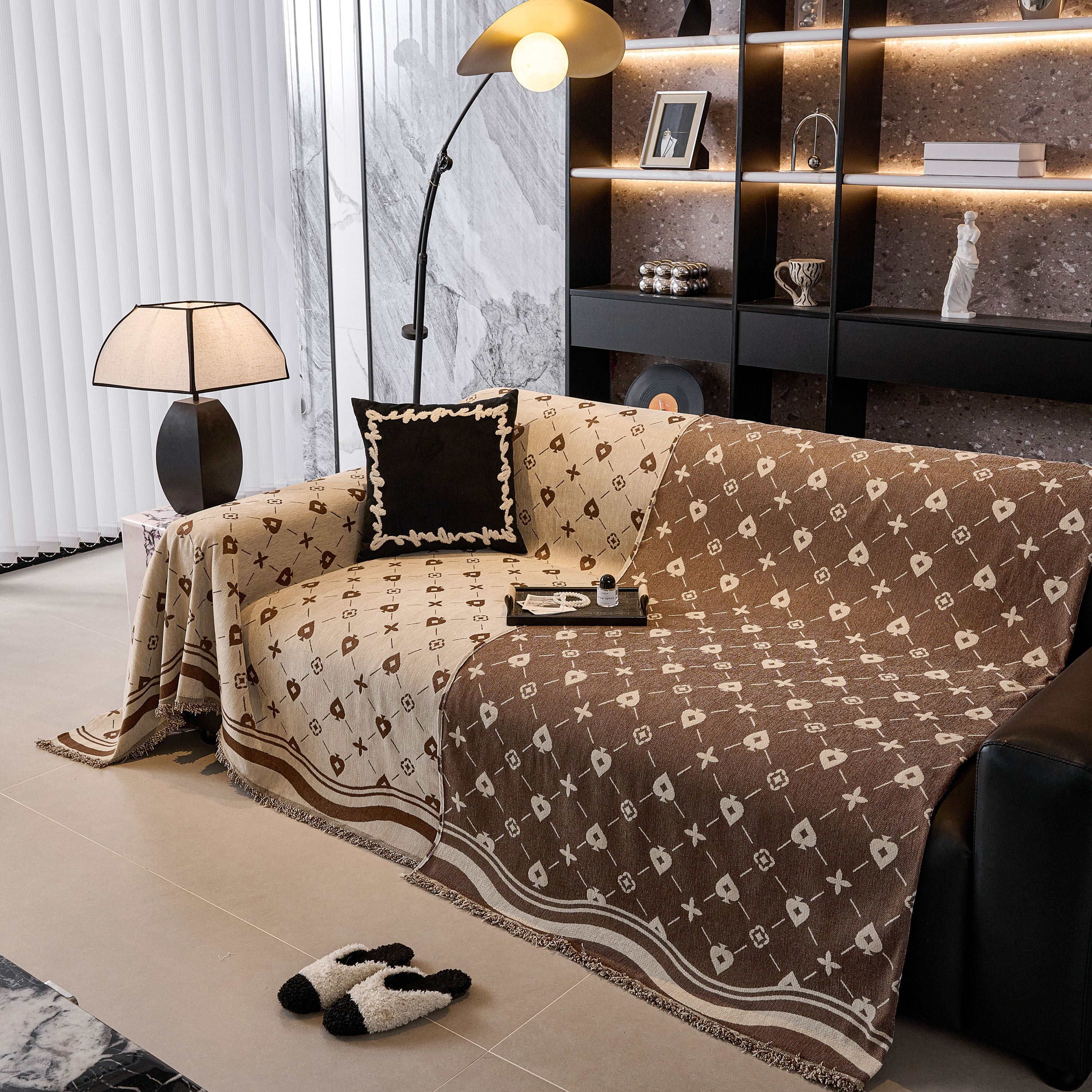 Chenille Jacquard Sofa Throw Cover Blanket, Luxury Thick Woven Couch Cover For Sofa