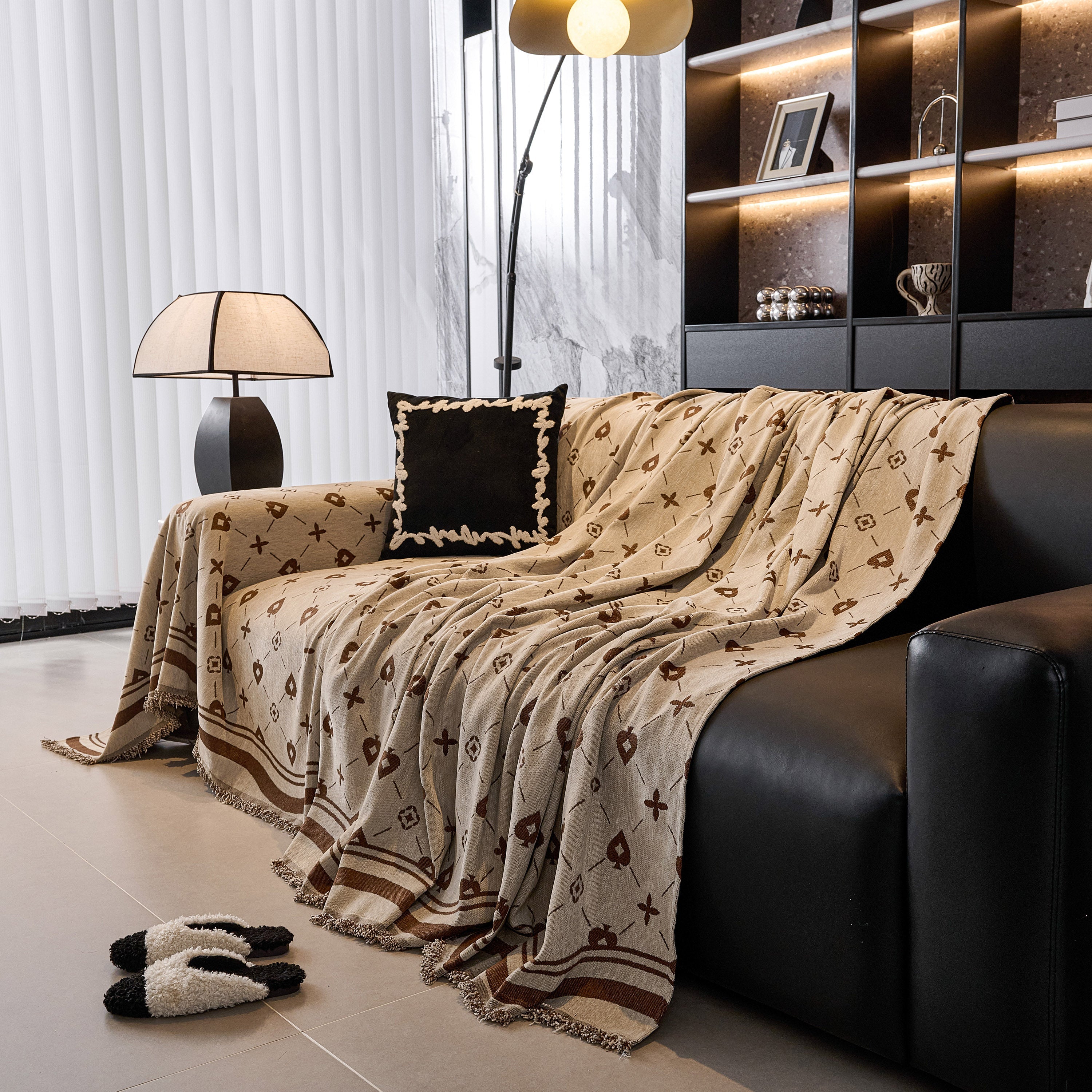 Chenille Jacquard Sofa Throw Cover Blanket, Luxury Thick Woven Couch Cover For Sofa