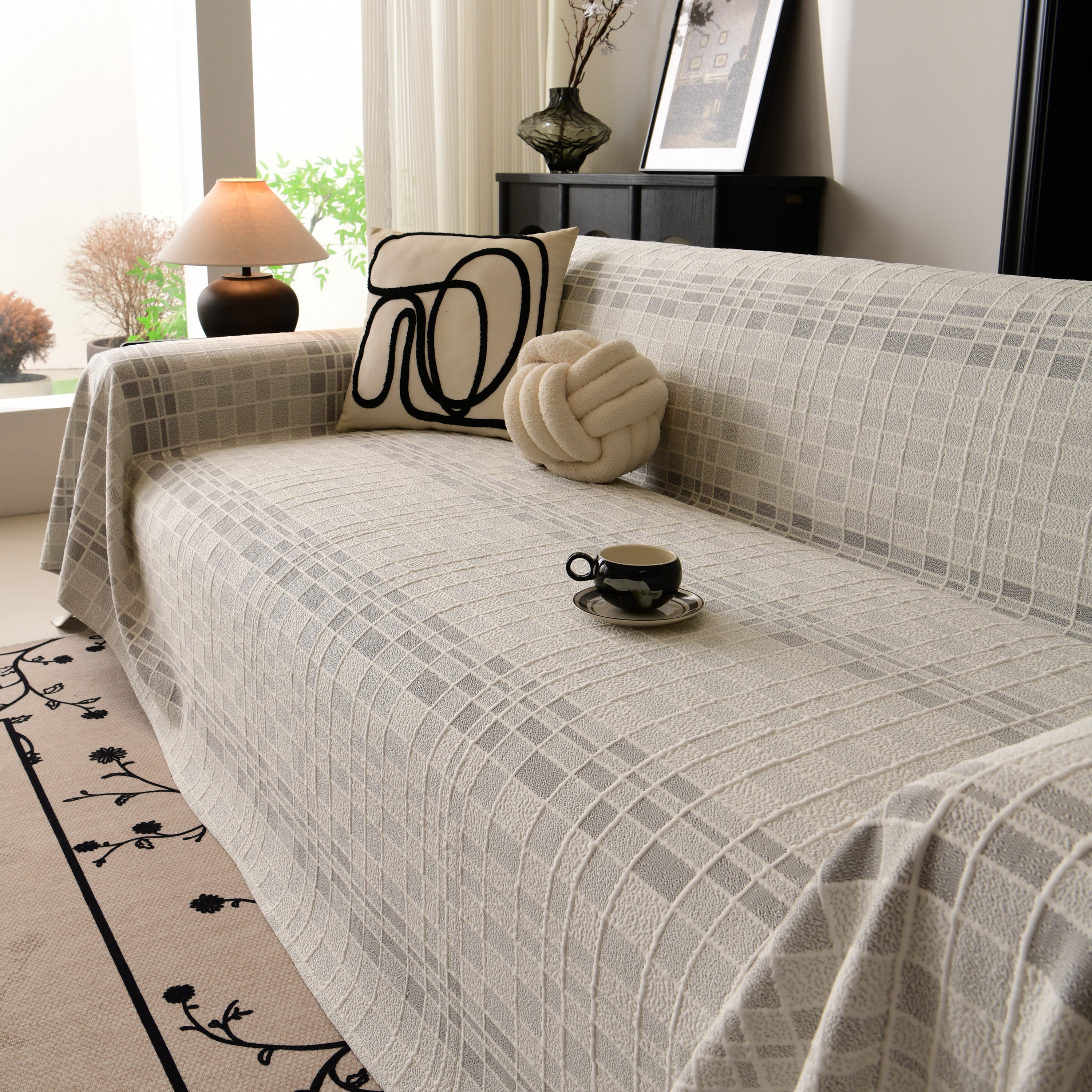 Sofa Cover Throw With Subtle Textured Stripes Lightweight Smooth Couch Slipcover