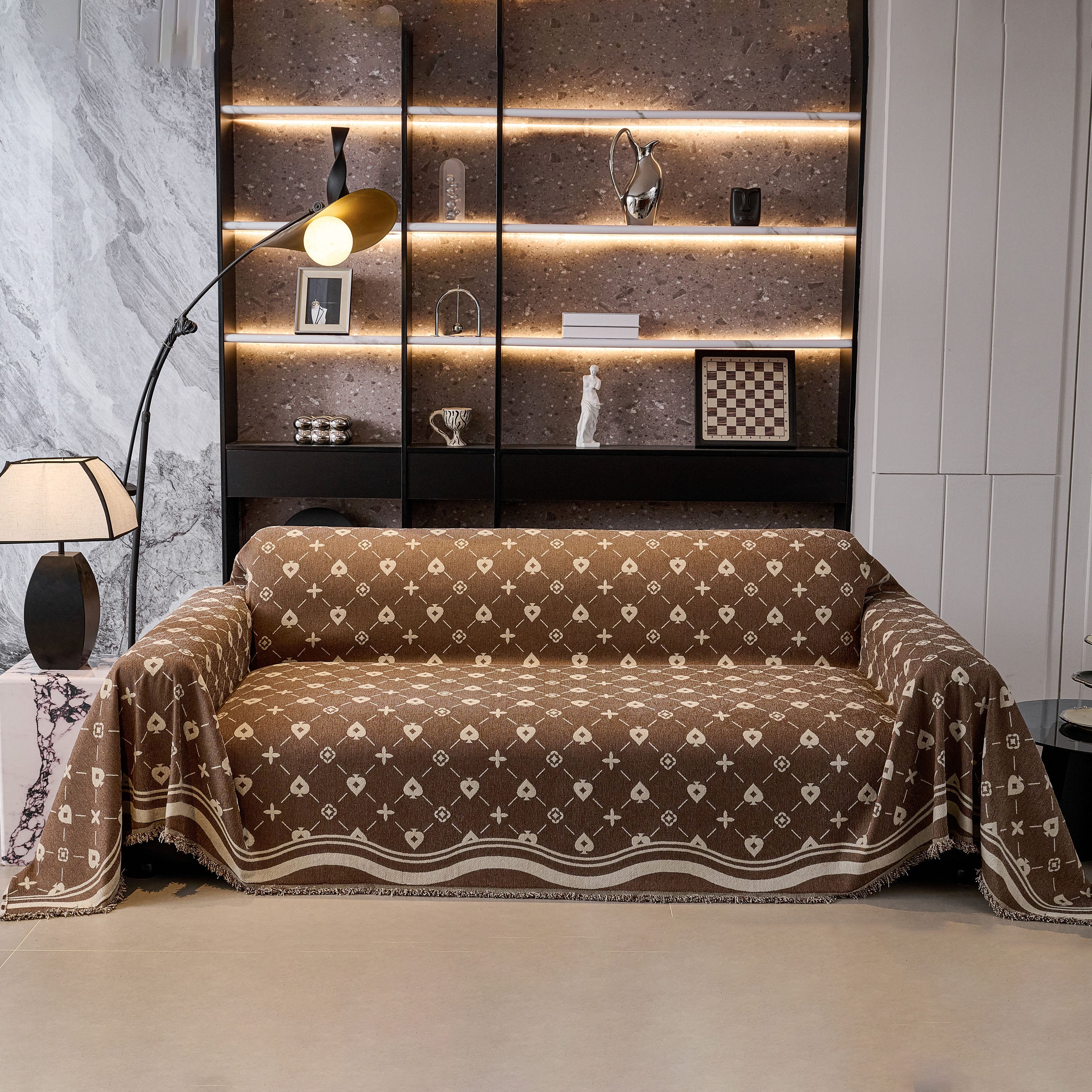 Chenille Jacquard Sofa Throw Cover Blanket, Luxury Thick Woven Couch Cover For Sofa