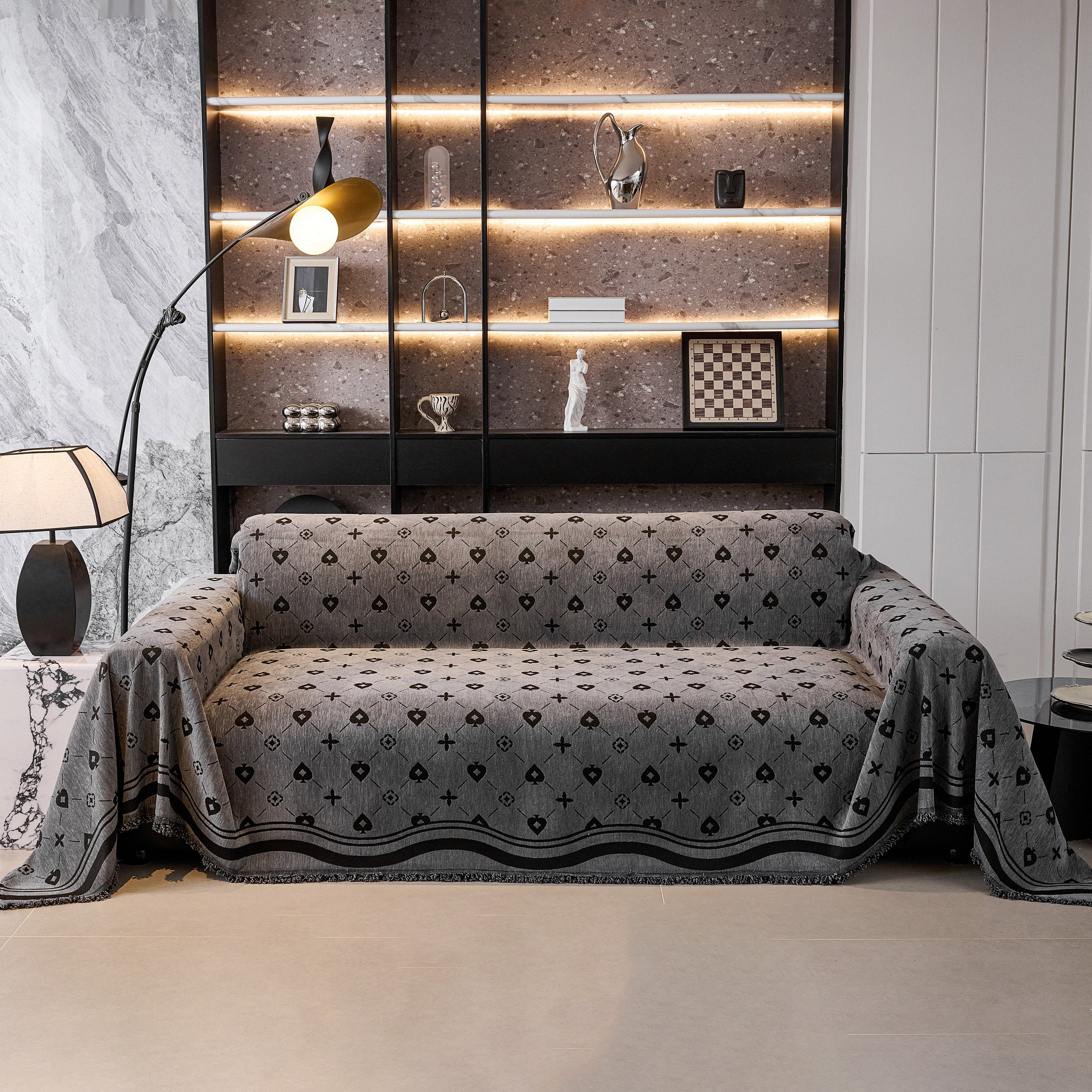 Chenille Jacquard Sofa Throw Cover Blanket, Luxury Thick Woven Couch Cover For Sofa