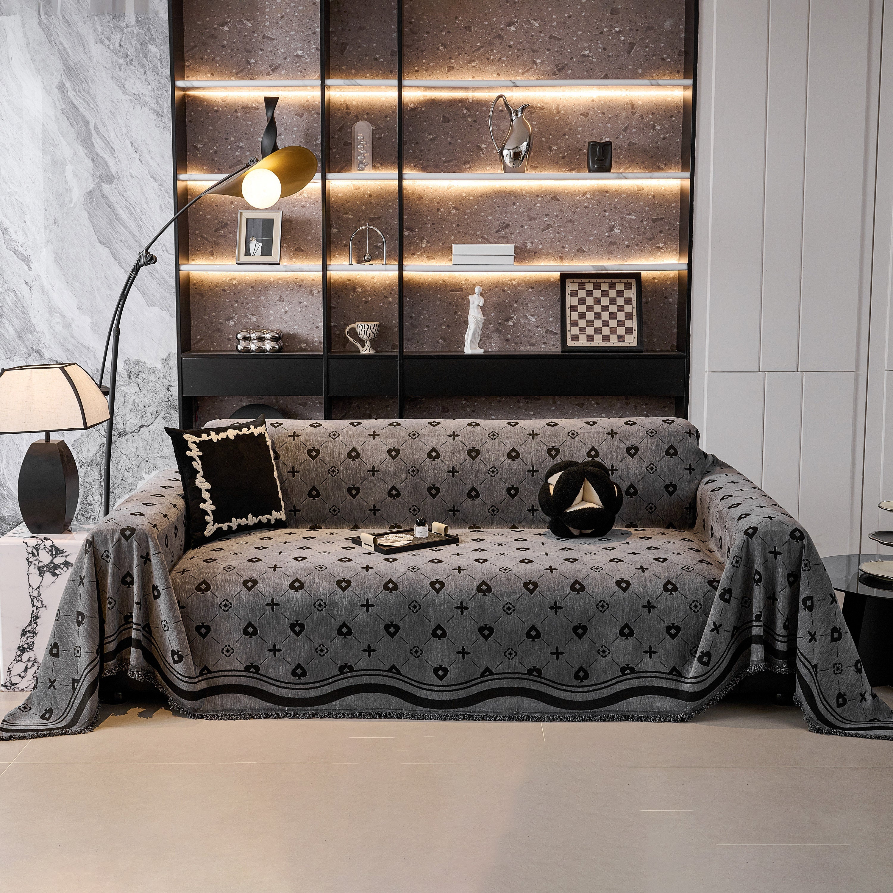 Chenille Jacquard Sofa Throw Cover Blanket, Luxury Thick Woven Couch Cover For Sofa
