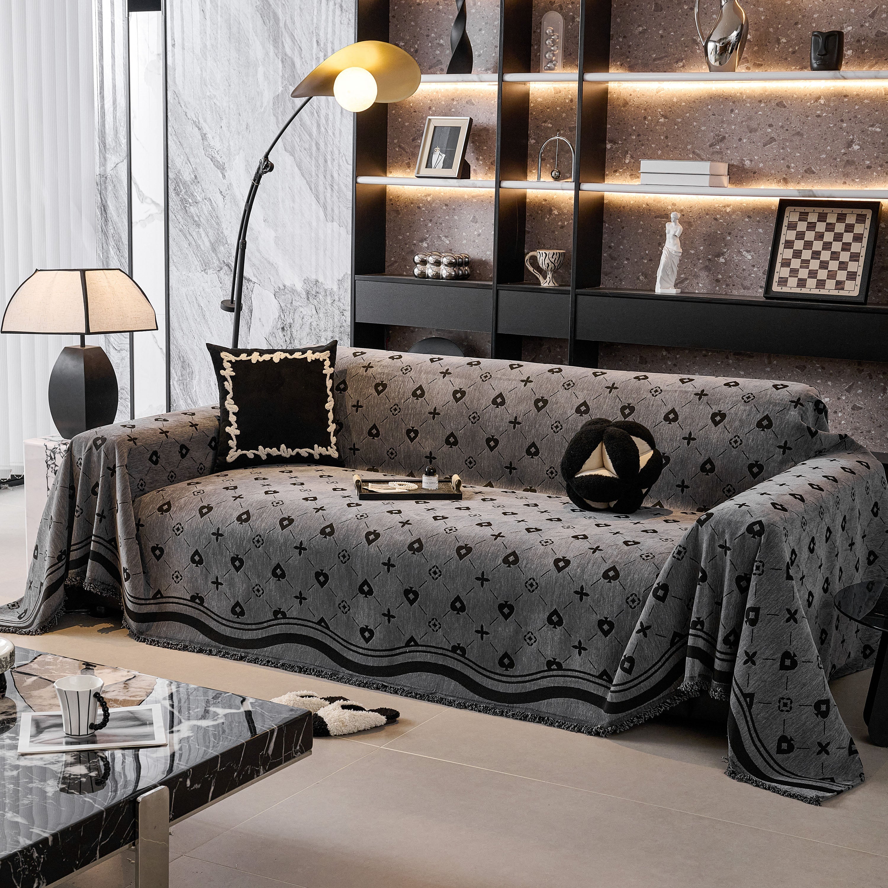 Chenille Jacquard Sofa Throw Cover Blanket, Luxury Thick Woven Couch Cover For Sofa