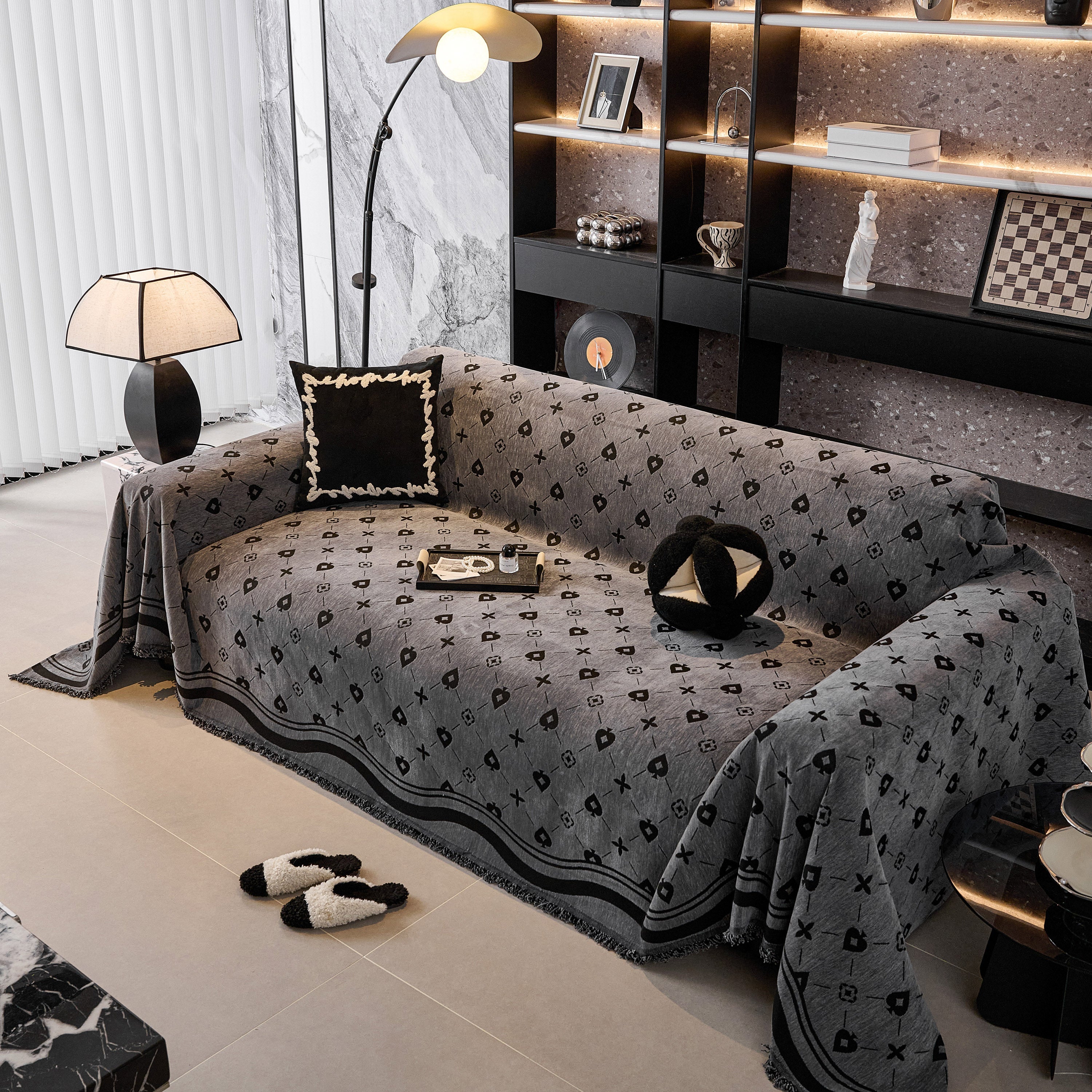 Chenille Jacquard Sofa Throw Cover Blanket, Luxury Thick Woven Couch Cover For Sofa