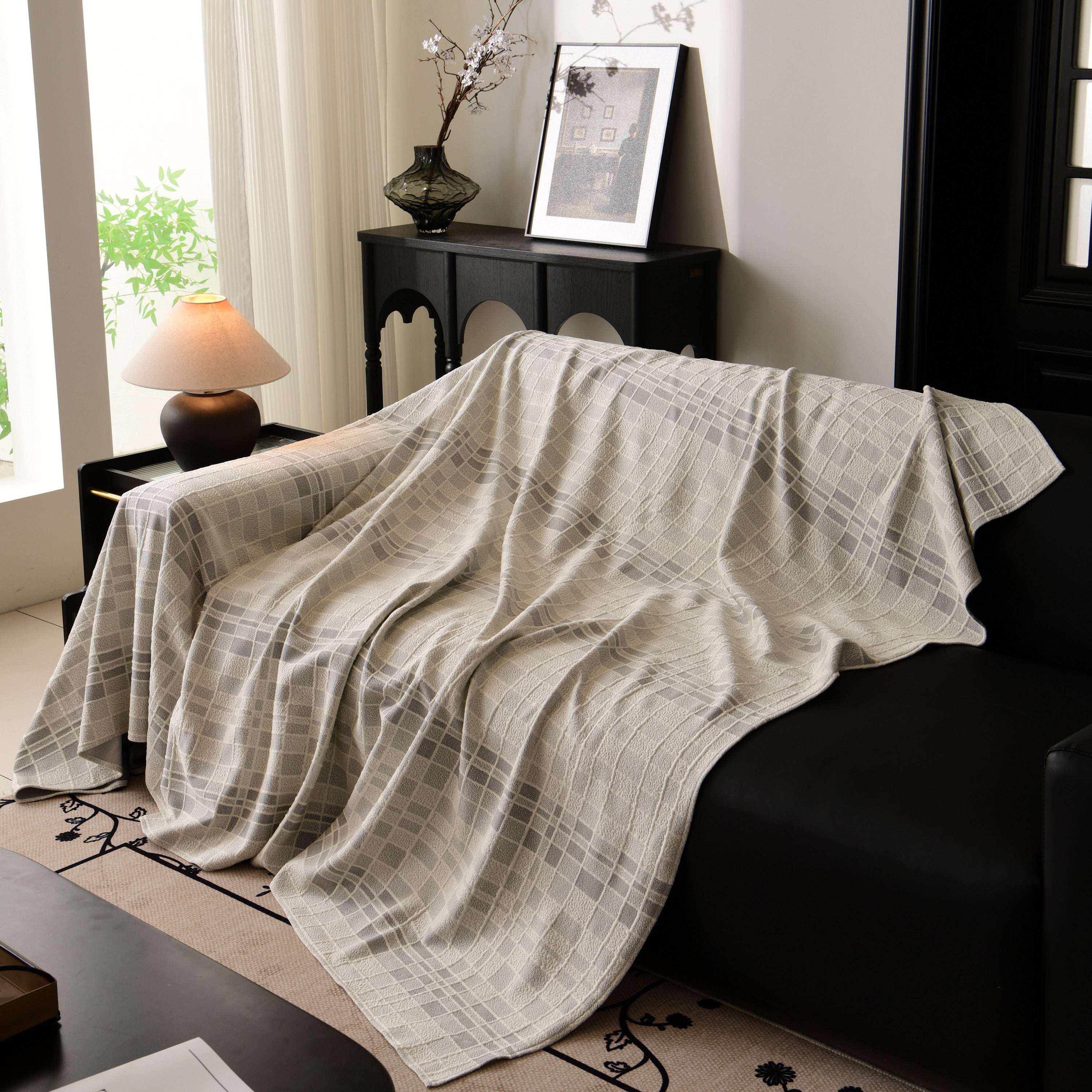 Sofa Cover Throw With Subtle Textured Stripes Lightweight Smooth Couch Slipcover