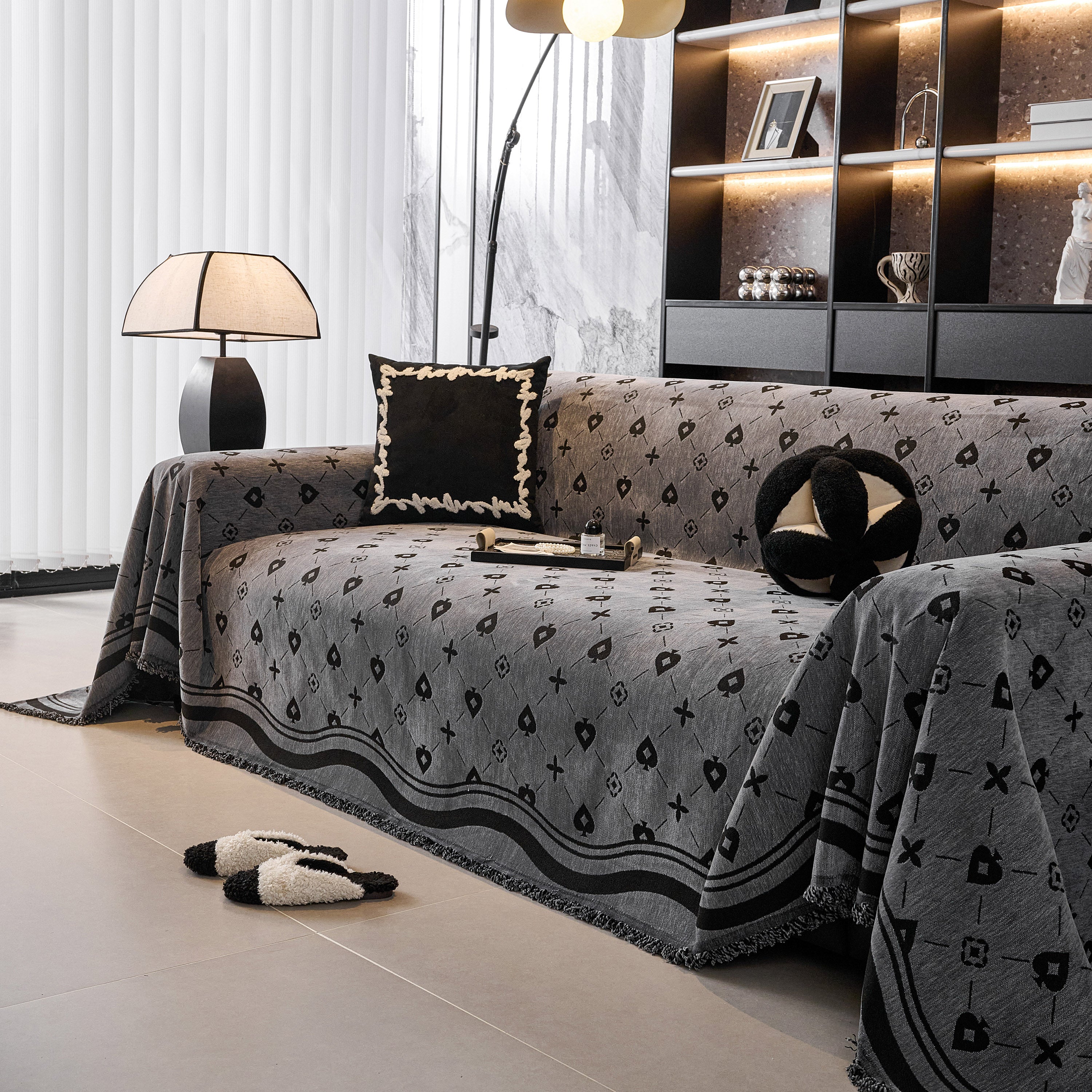 Chenille Jacquard Sofa Throw Cover Blanket, Luxury Thick Woven Couch Cover For Sofa