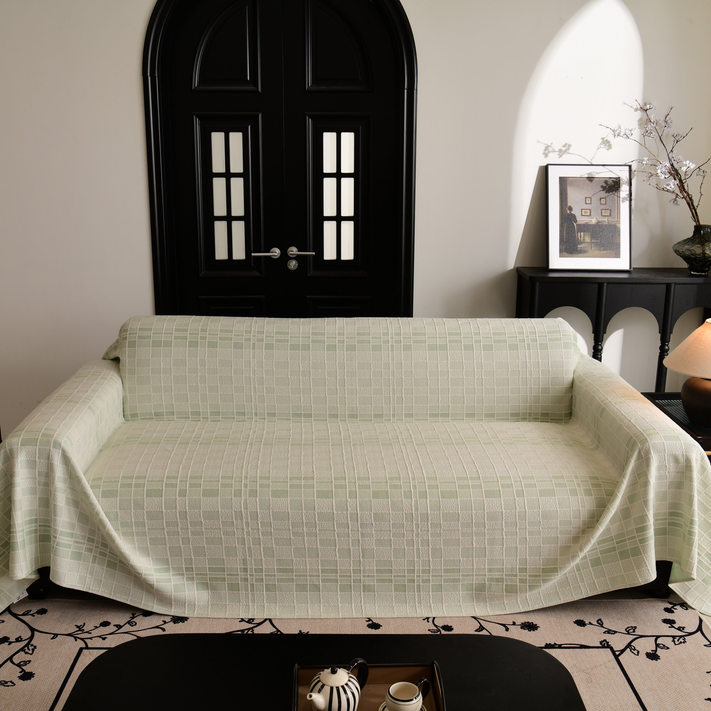 Sofa Cover Throw With Subtle Textured Stripes Lightweight Smooth Couch Slipcover