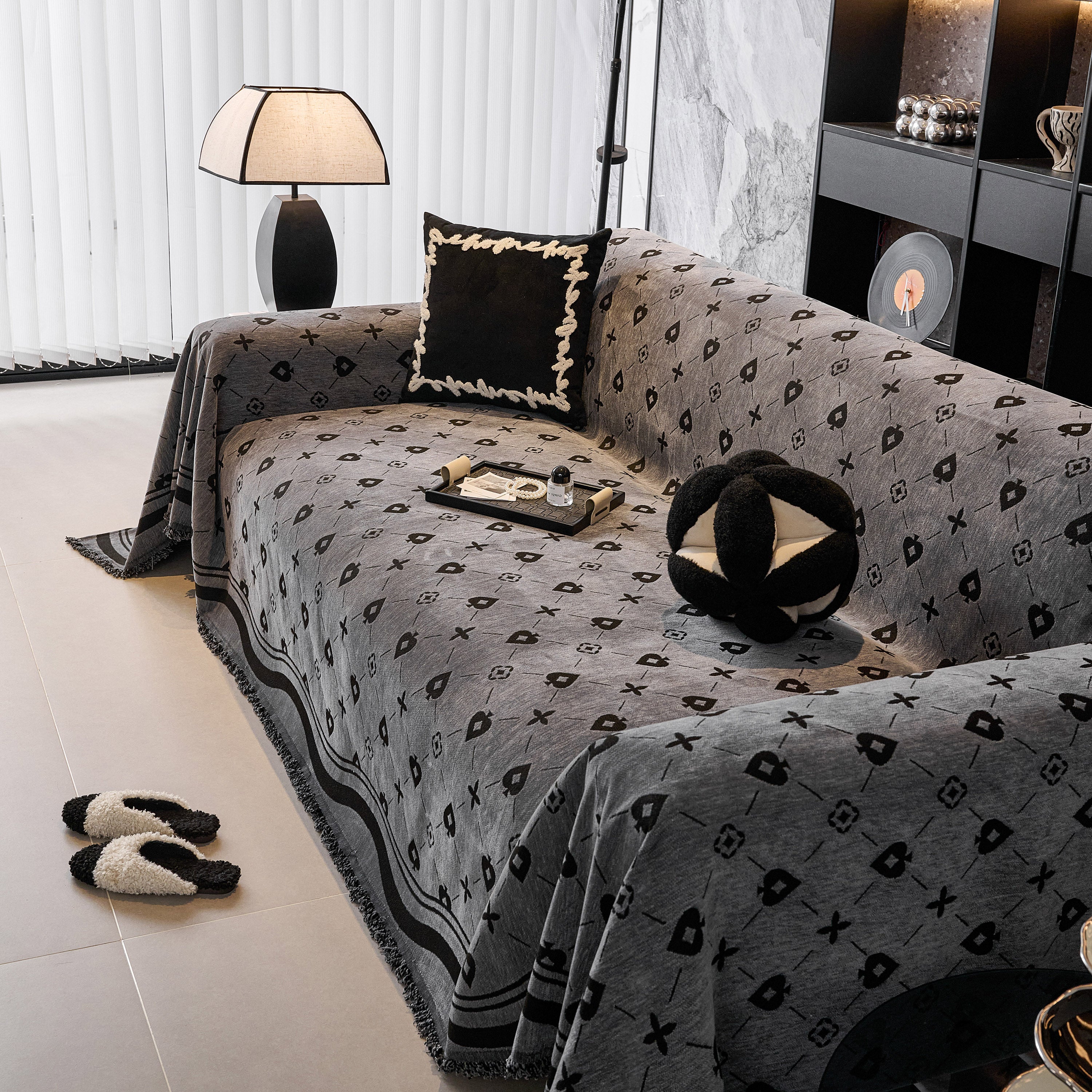 Chenille Jacquard Sofa Throw Cover Blanket, Luxury Thick Woven Couch Cover For Sofa