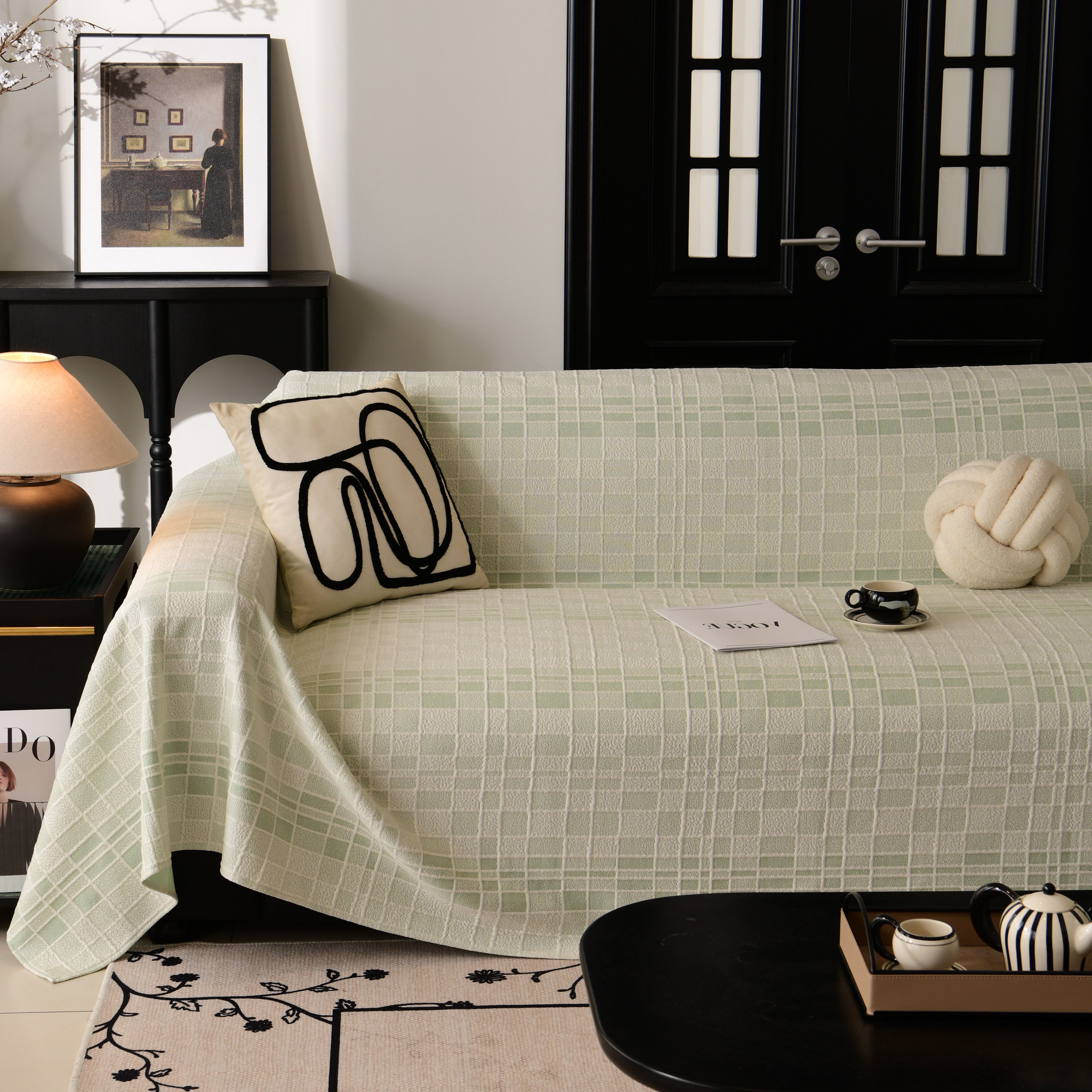Sofa Cover Throw With Subtle Textured Stripes Lightweight Smooth Couch Slipcover